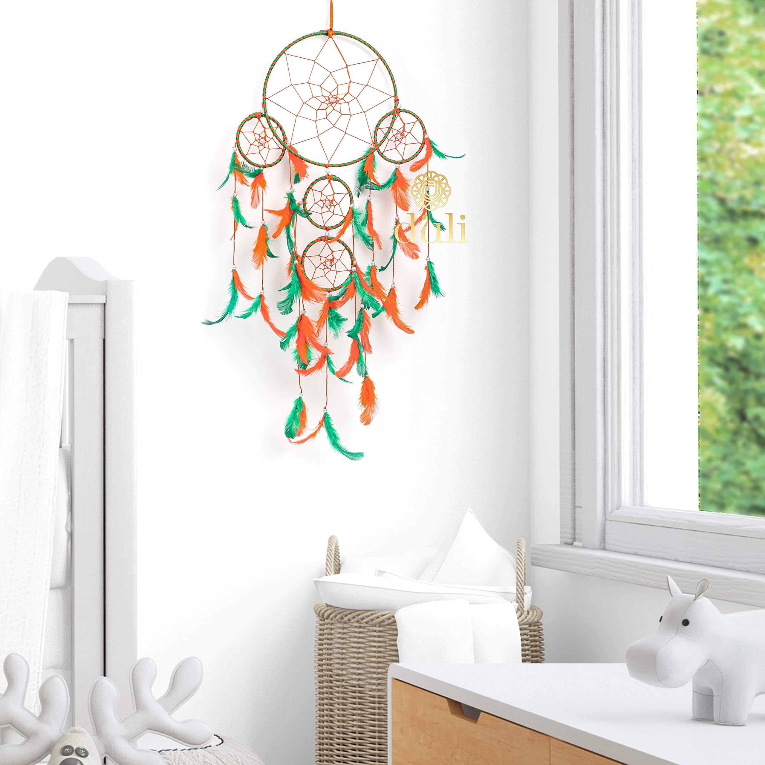 DULI Dreamcatcher Wall Hanging Dream Catcher Handmade Wall Art for Bedrooms, Office, Balcony, Outdoors, Garden, Home Wall, Car Hanging, Dreamcatcher (7RingDC: PastelMulti)