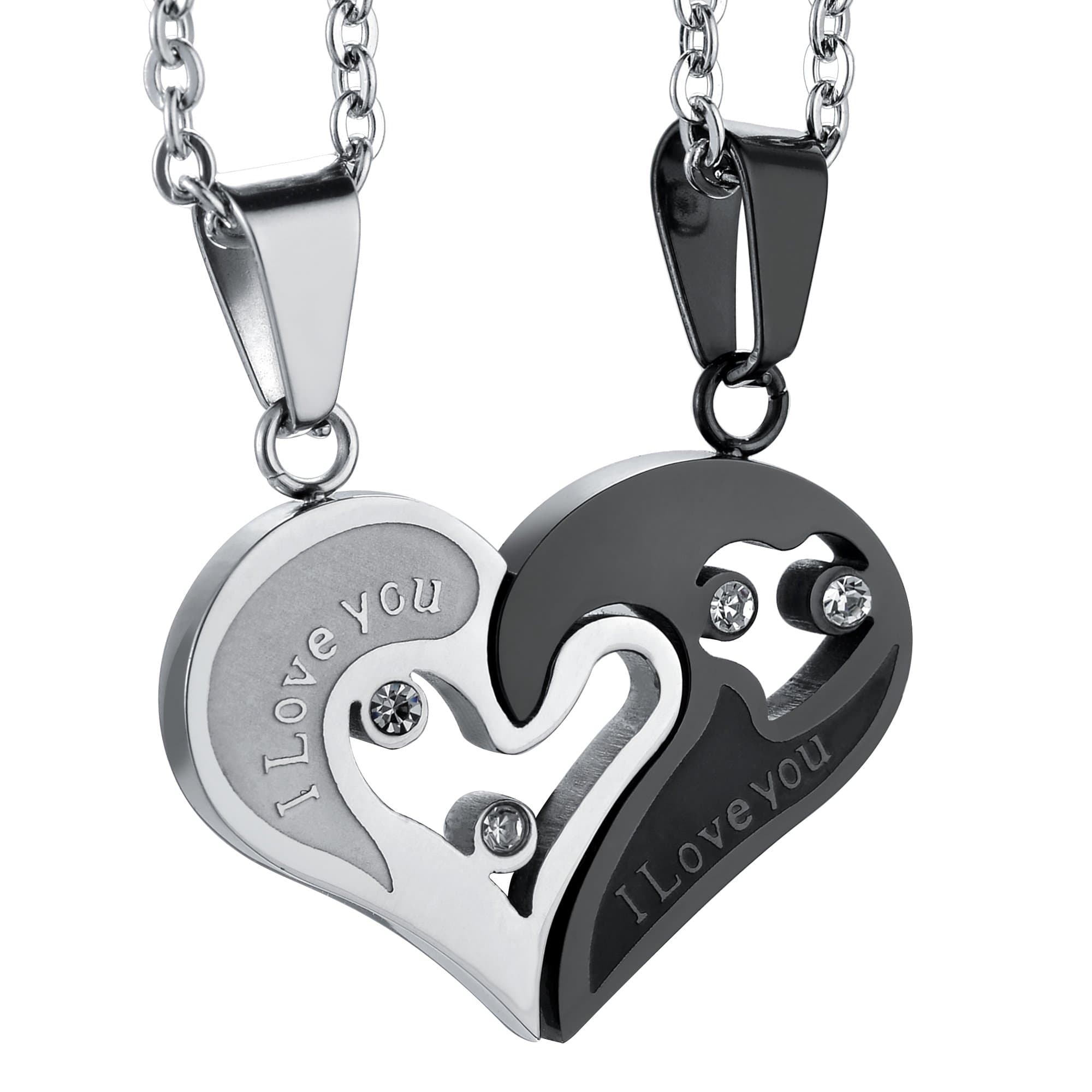 Jstyle Valentines Day Gifts for Her/Him Stainless Steel Mens Womens Matching Couple Necklace Pendant Love Heart CZ Puzzle Couples Jewelry Set