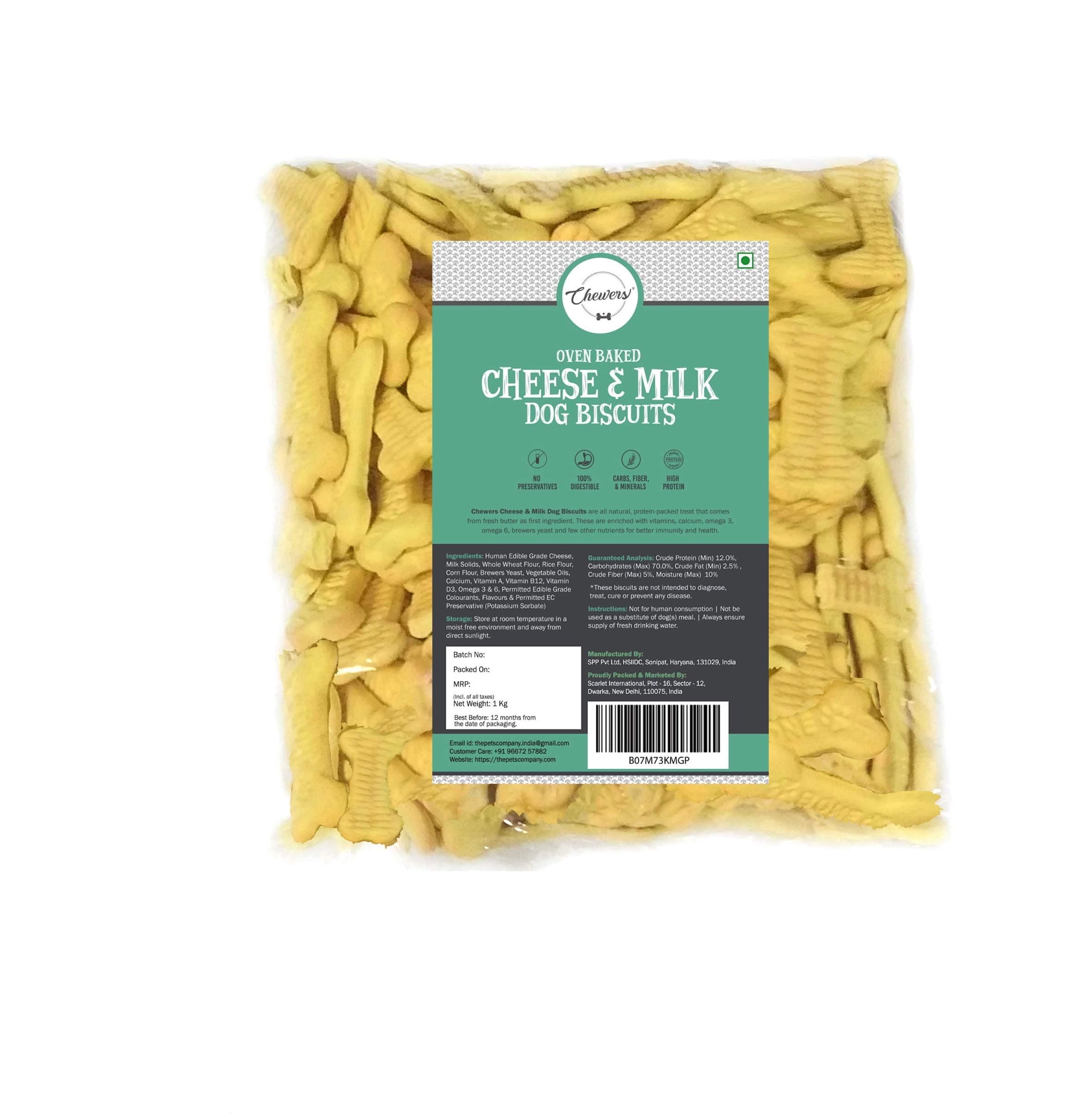 Chewers Oven Baked Real Cheese & Milk Dog Biscuits, Dog Treat 1 Kg