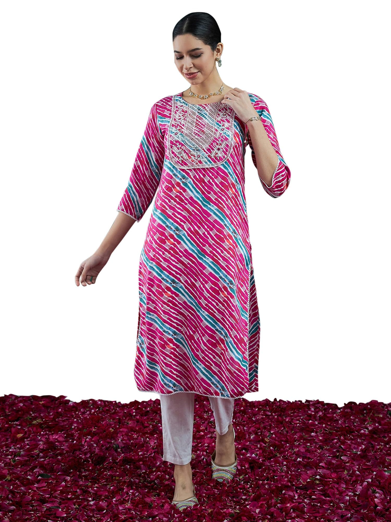 INDO ERA Women's Viscose Rayon Printed Straight Ethnic Kurta (SHUTR7784_Small)