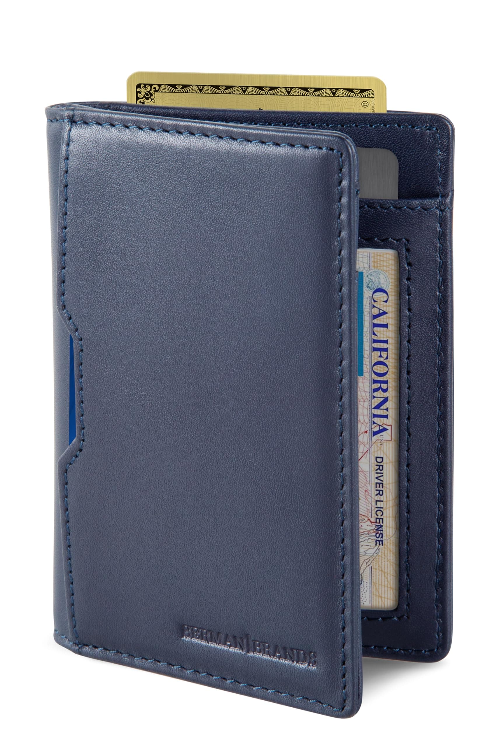 SERMAN BRANDS Wallets for Men Slim Mens leather RFID Blocking Minimalist Card Front Pocket Bifold Travel Thin (Luxe Blue 5.0)