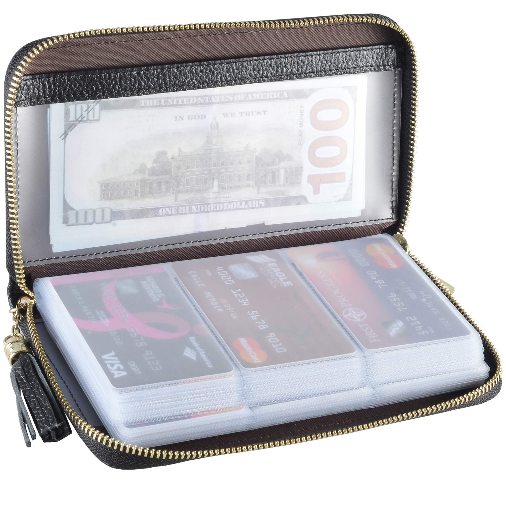 Easyoulife Easyoulife Credit Card Holder Wallet Womens Zipper Leather Case Purse RFID Blocking (Black)