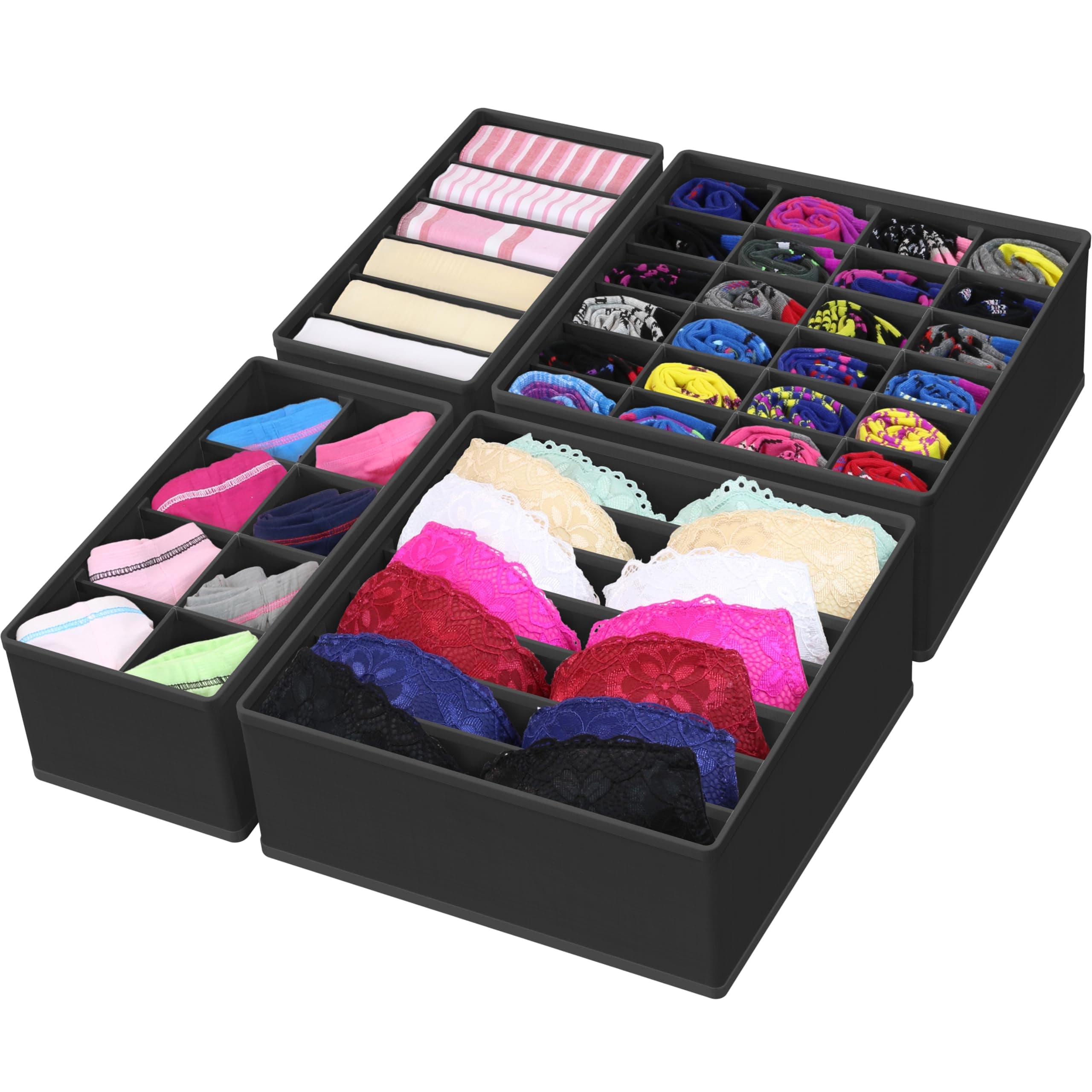 Simple Houseware Closet Underwear Organizer Drawer Divider 4 Set, Black