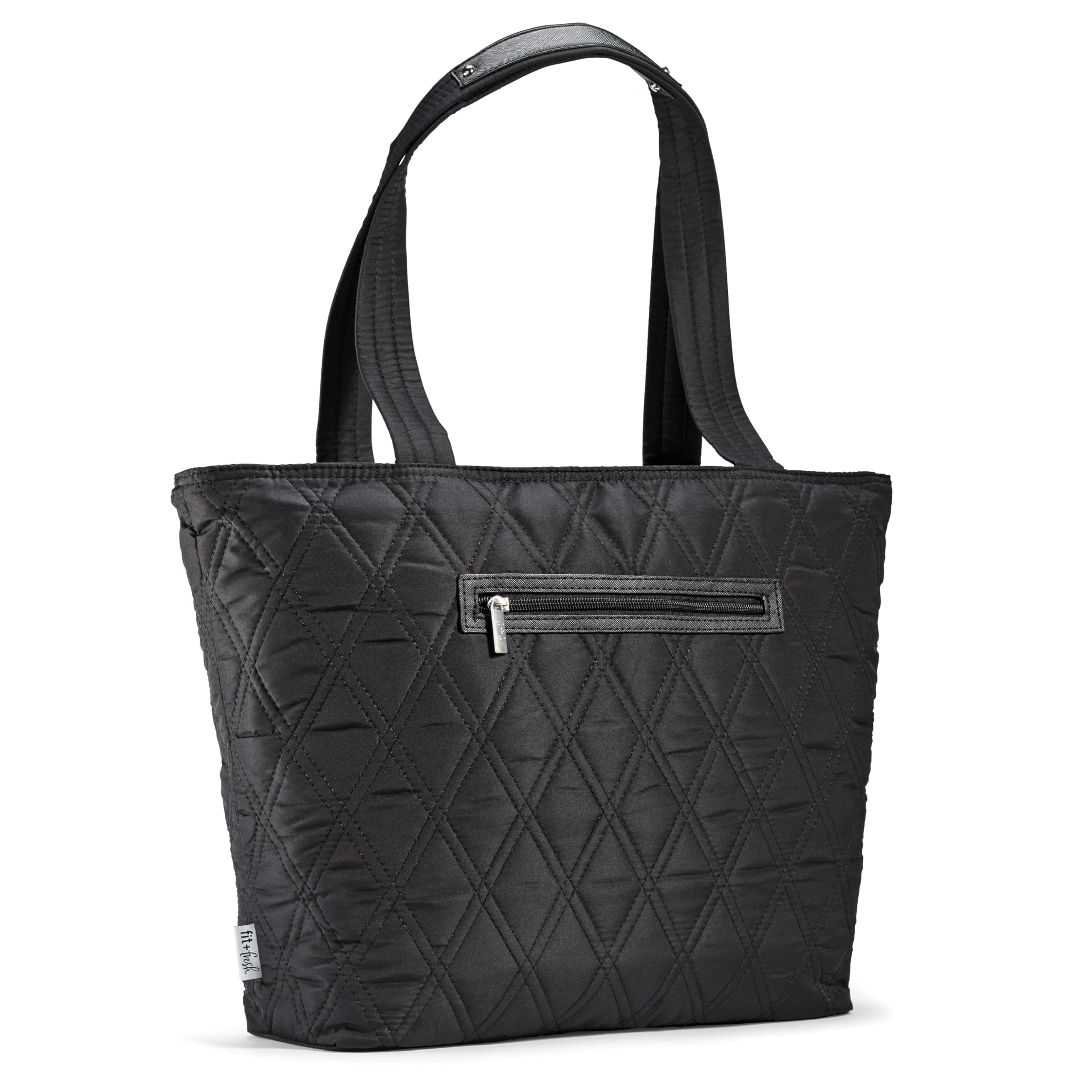 Fit & Fresh Deluxe 2 in 1 Quilted Tote Bag with Insulated Lunch Compartment, Professional Tote for Work, Navy