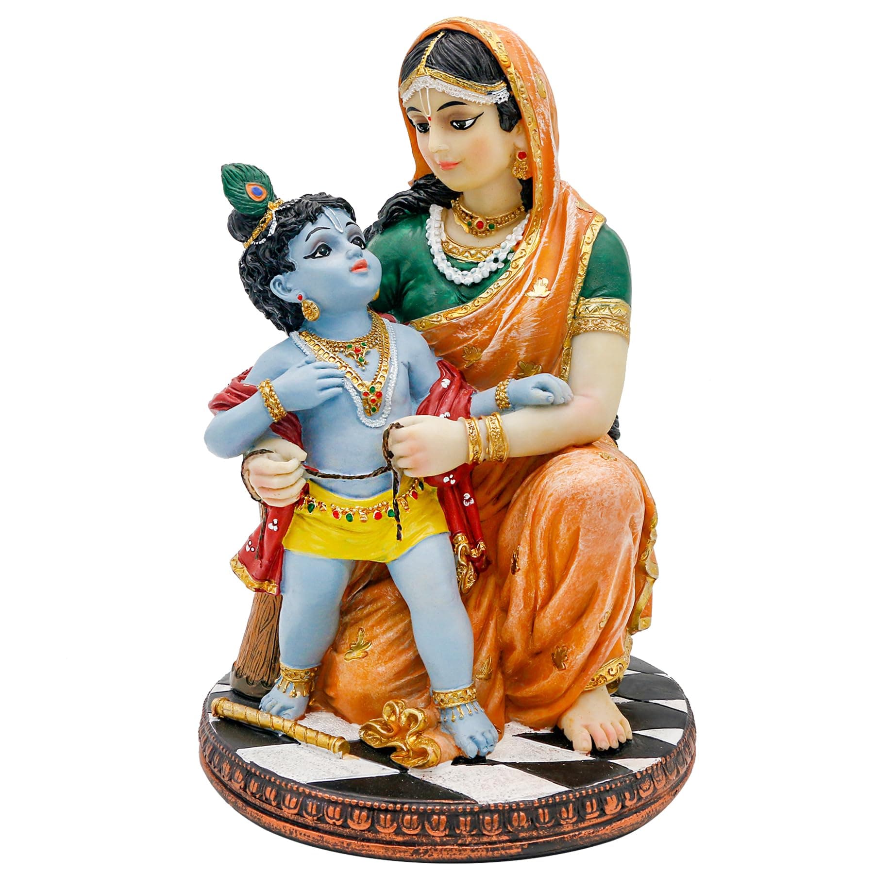 Hindu God Krishna and Yashoda - 8" High Polystone Indian Murti Lord Damodara Krishna Idol Statue with Maa Yashoda Diwali Gifts Pooja Item Office Home Temple Mandir Altar Puja Decor