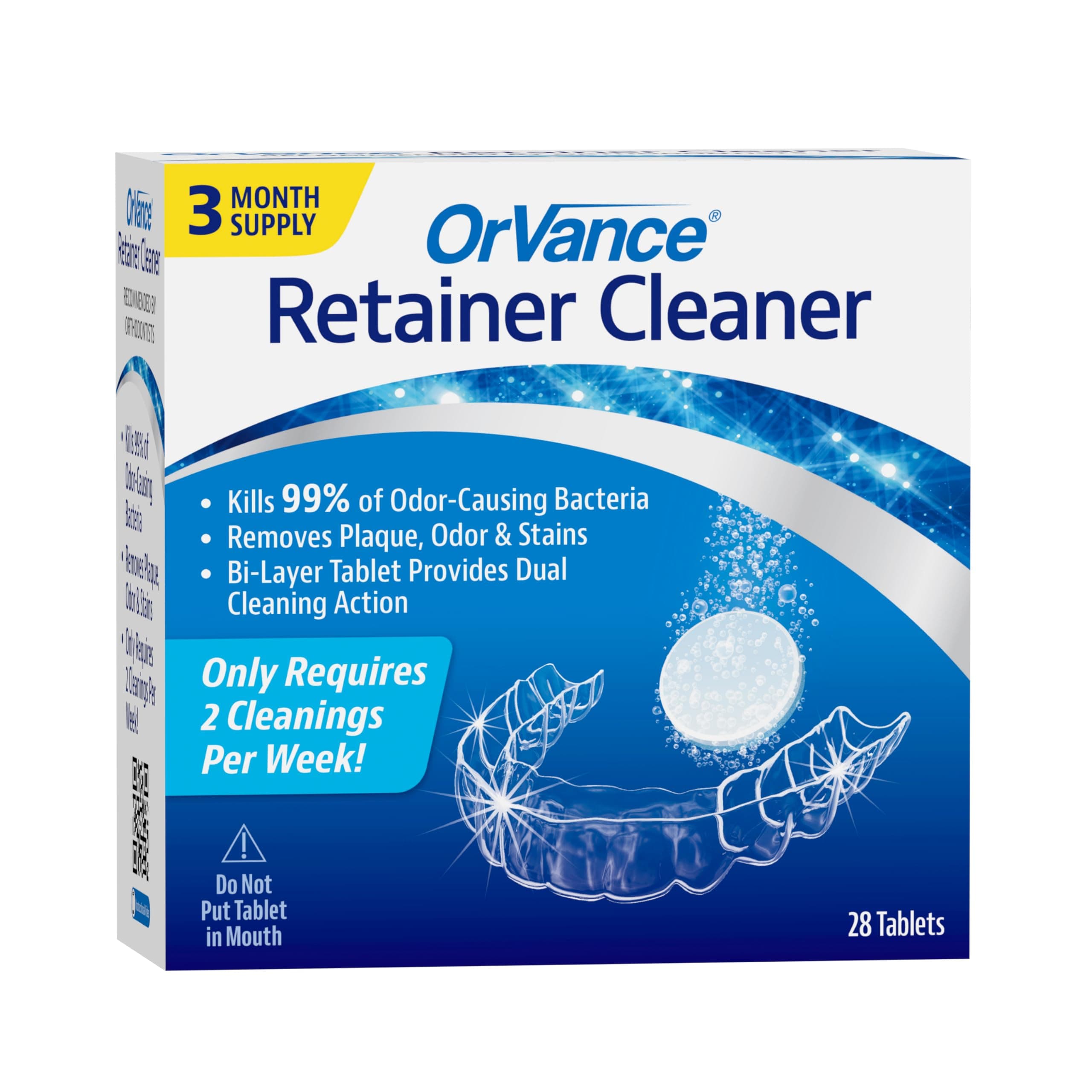 OrVance Retainer Cleaner Tablets (3 Month Supply) | Only 2 Cleanings Per Week Required | Removes Odors, Stains, Plaque for Invisalign, Mouth/Night Guards, and Removable Dental Appliances