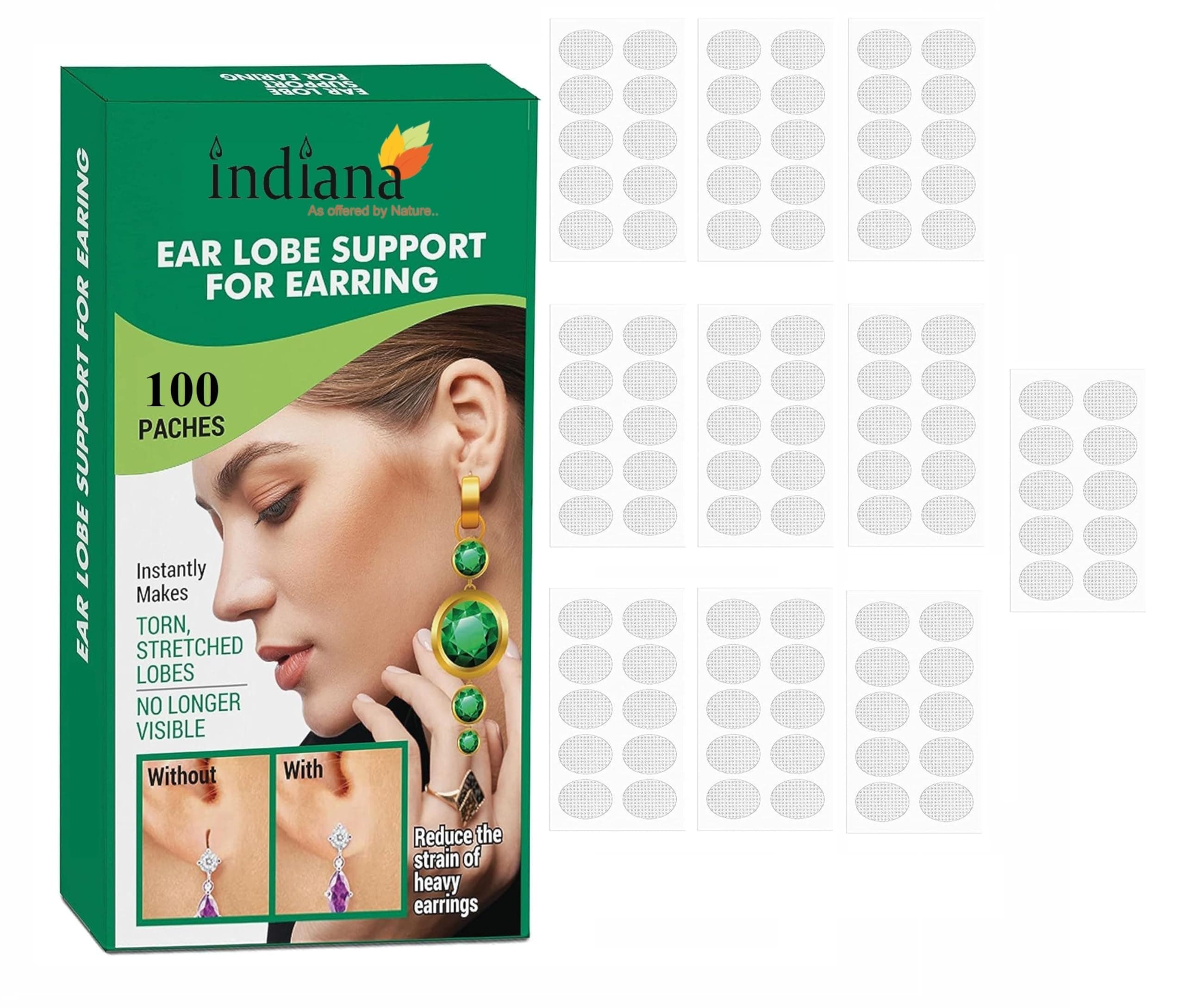 Indiana Girls & Women Invisible Waterproof Fashion Ear Lobe 100 pcs Support for Earrings Self Adhesive Oval Ear Lobe Tape Support for Heavy Earrings Flexible