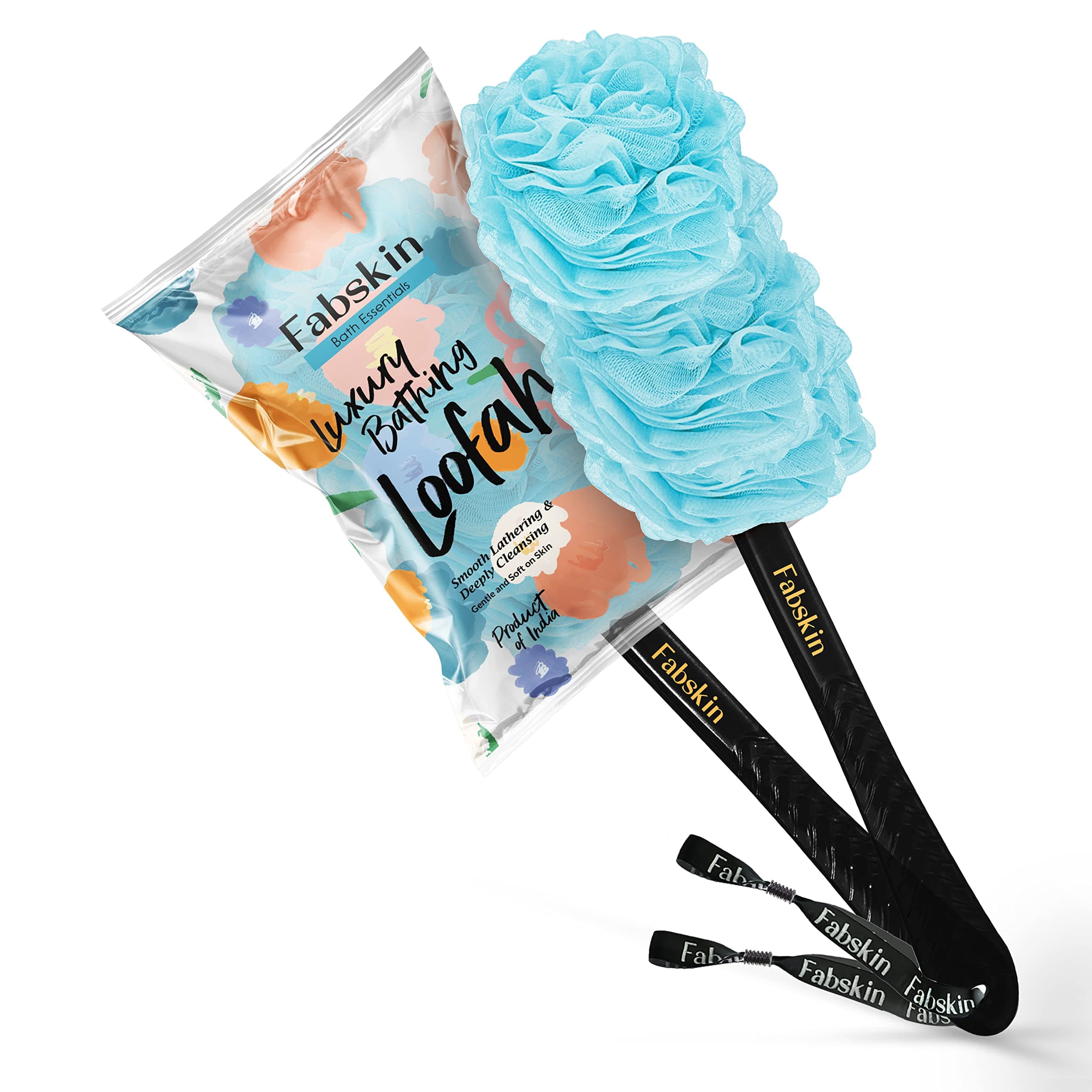 Fabskin Body Back Scrubber Loofah For Bathing For Men & Women With Long Black Handle | Made In India