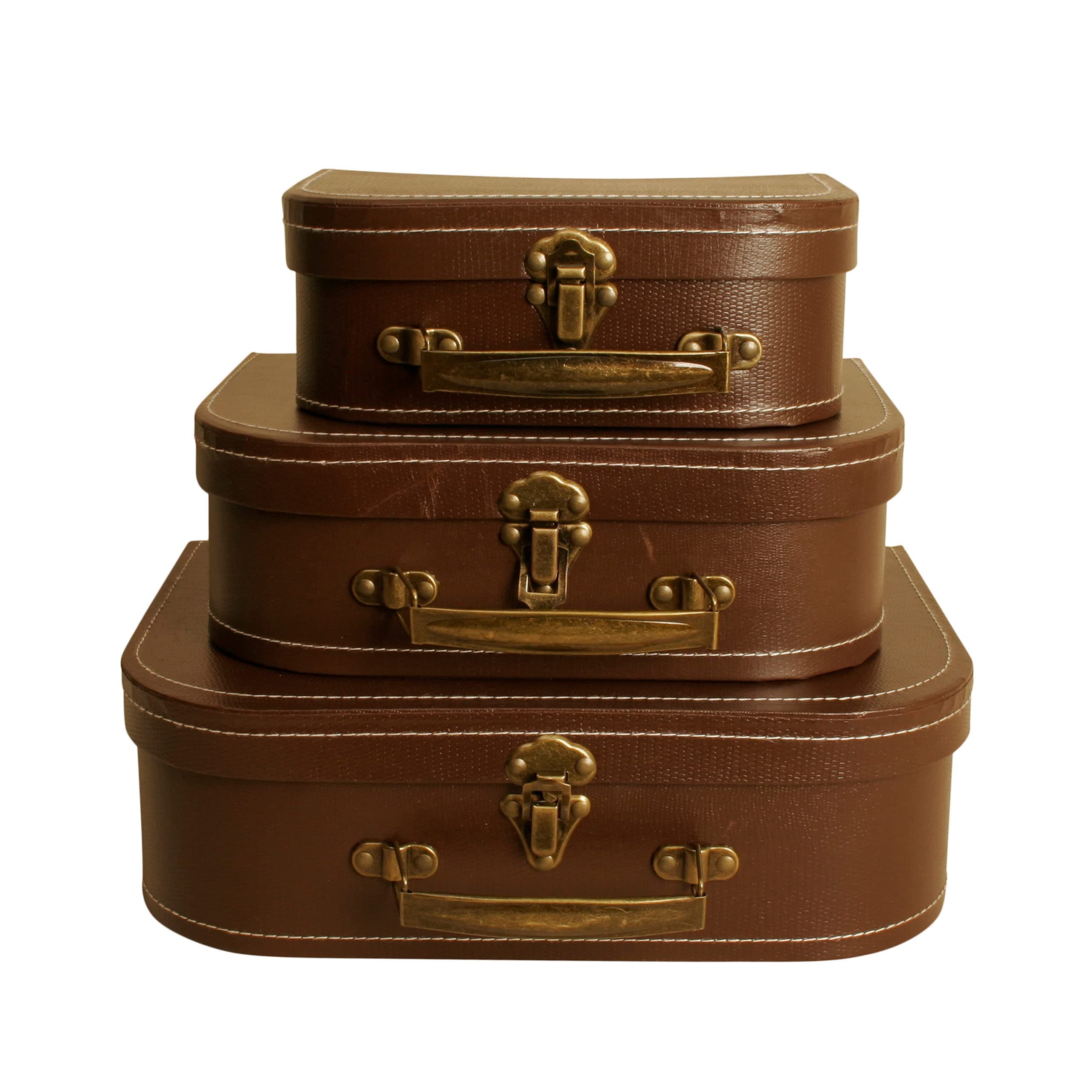 Wald Imports - Set of 3 Paperboard Suitcases - Decorative Storage Boxes - Suitcase Set for Decoration, Storage, and More (Brown)