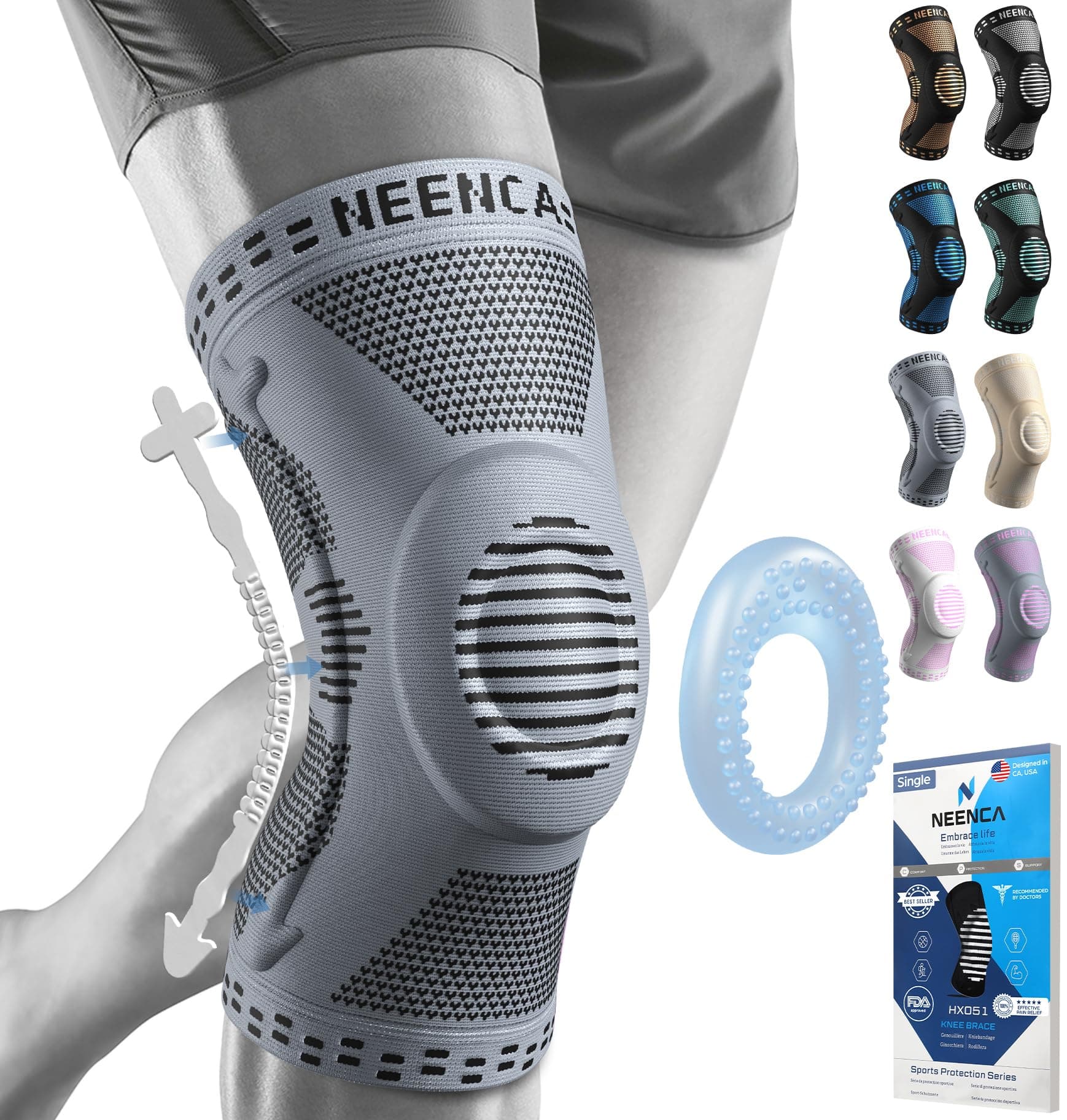 NEENCA Knee Brace with Side Stabilizers & Patella Gel Pads, Adjustable Compression Knee Support Braces for Knee Pain, Meniscus Tear,Arthritis, Joint Pain Relief,Injury Recovery