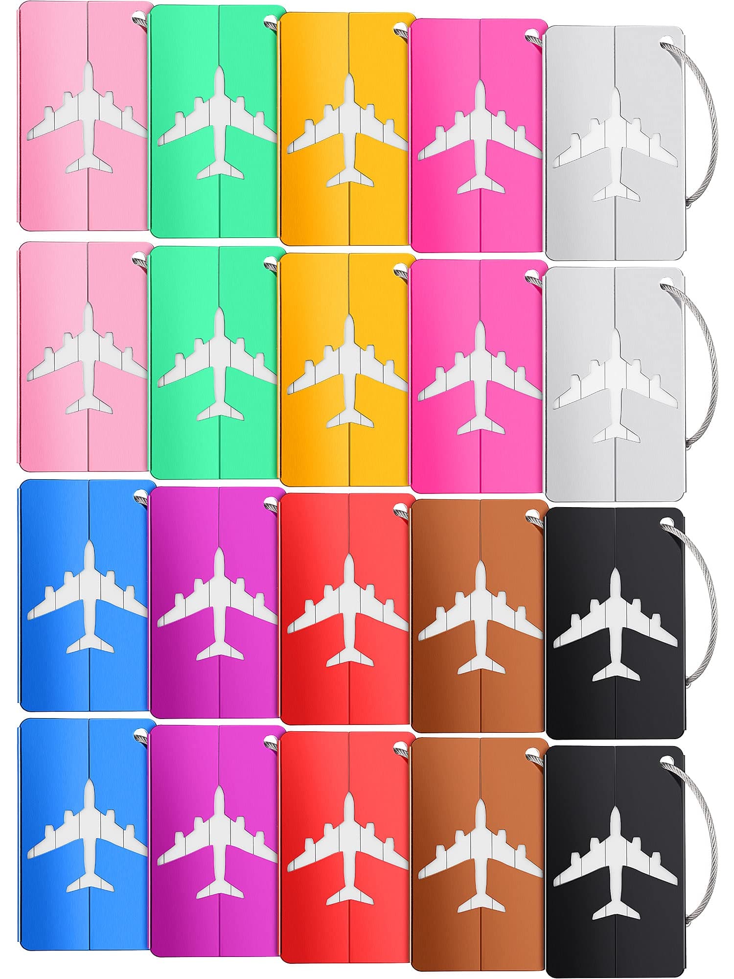 20 Pieces Metal Luggage Tags Aluminum Suitcase Labels Travel Bag Tags with Name ID Cards Colorful Baggage Tags Card Holders with Stainless Steel Loops