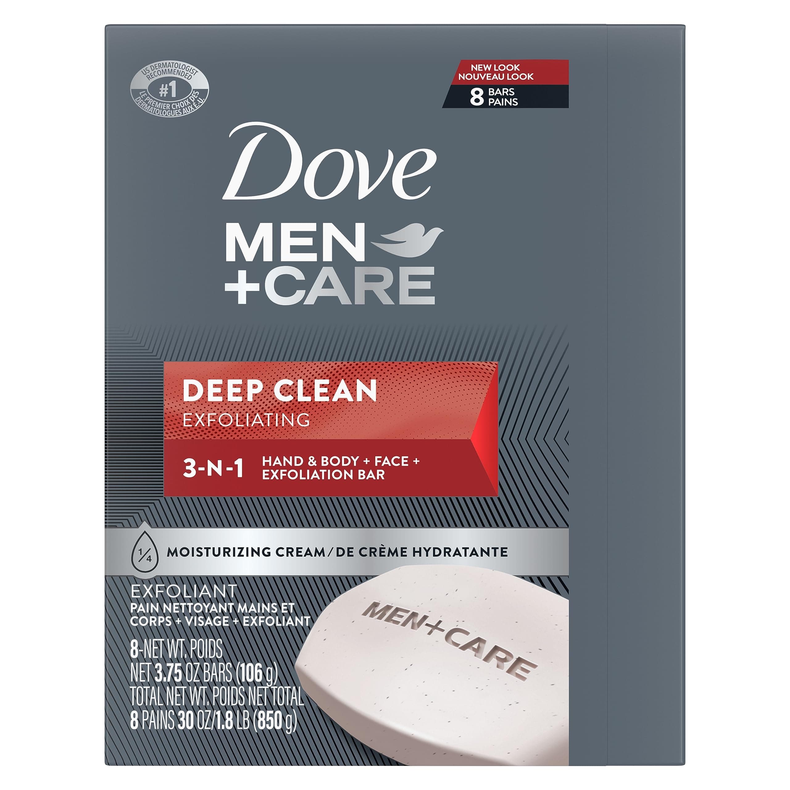 Dove Men+Care Body and Face Bar, Deep Clean 4 oz, 8 Bar