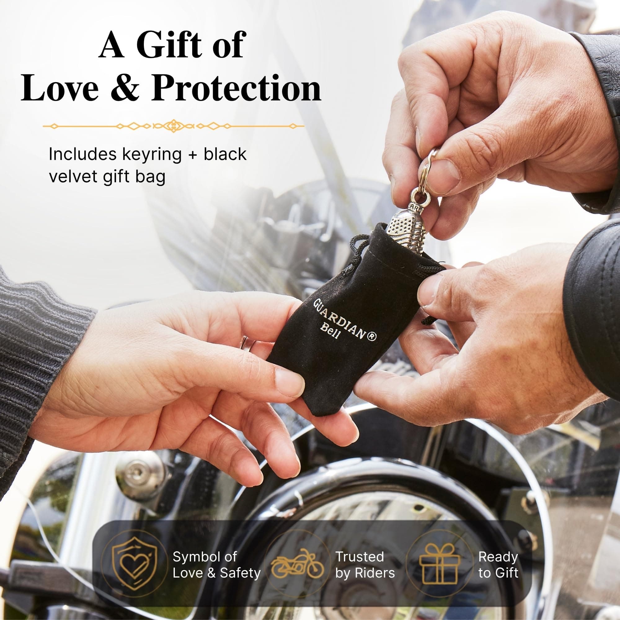 Guardian Praying Hands with Rosary and Holy Cross Motorcycle Biker Luck Gremlin Riding Bell