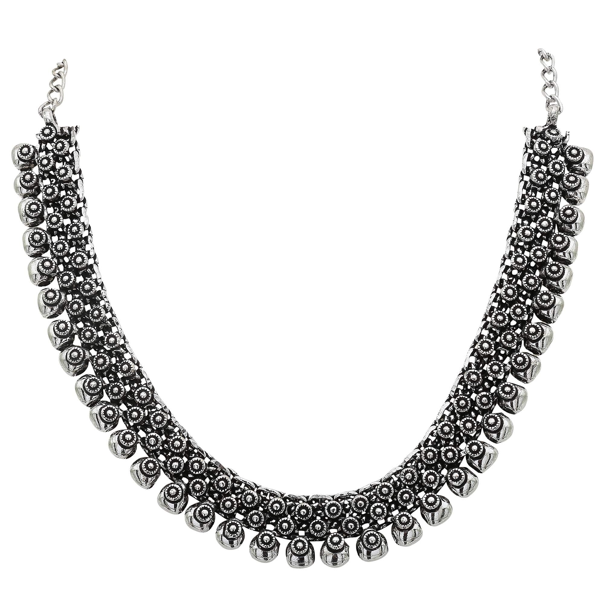 Sasitrends Oxidized German Silver Necklace for Women & Girls (Silver)
