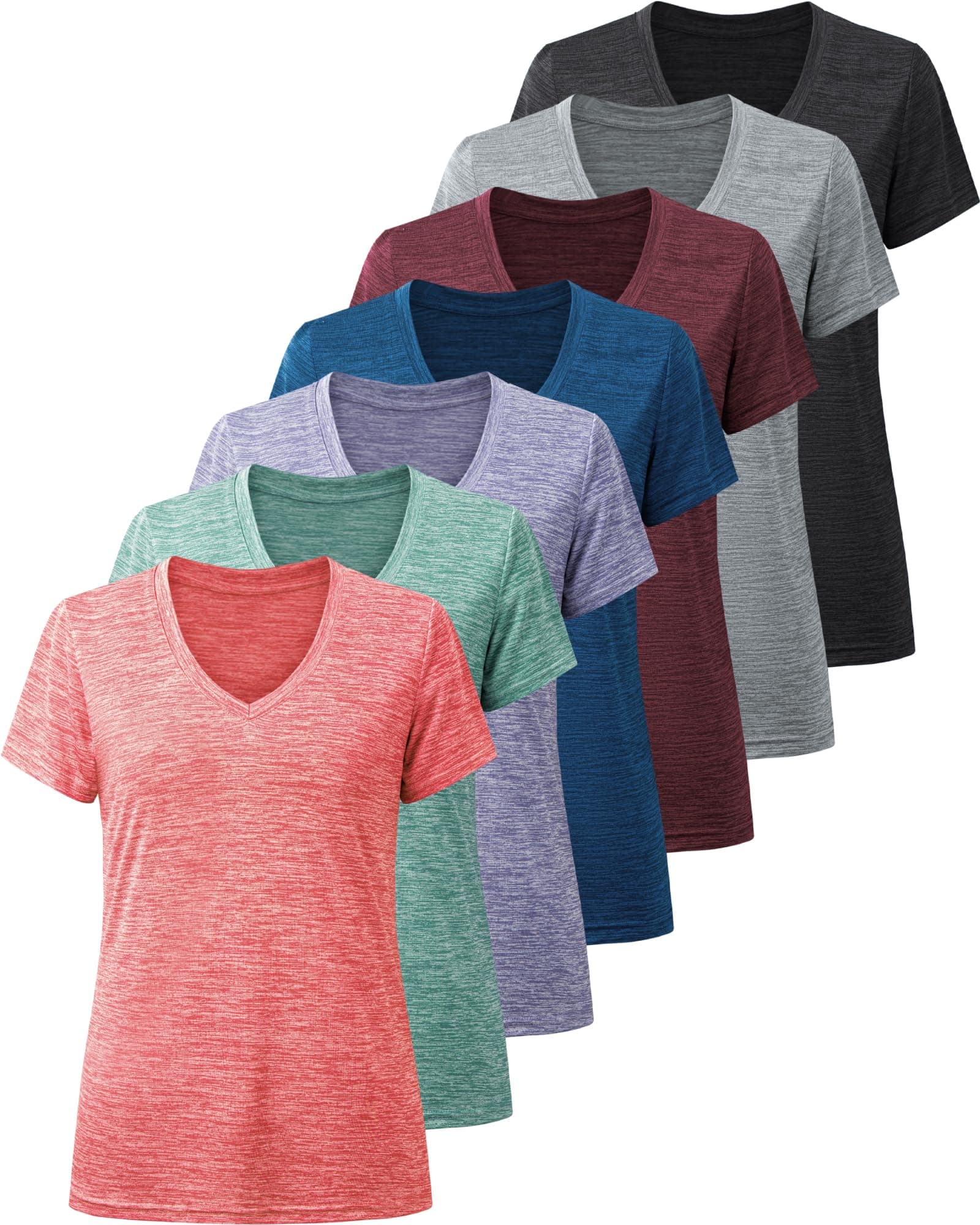 BALENNZ Workout Shirts for Women, Moisture Wicking Quick Dry Active Athletic Women's Gym Performance T Shirts, 7 Pack Dark Grey, Light Grey, Blue, Wine Red, Watermelon Red, Purple, Pine Green, XX-Large
