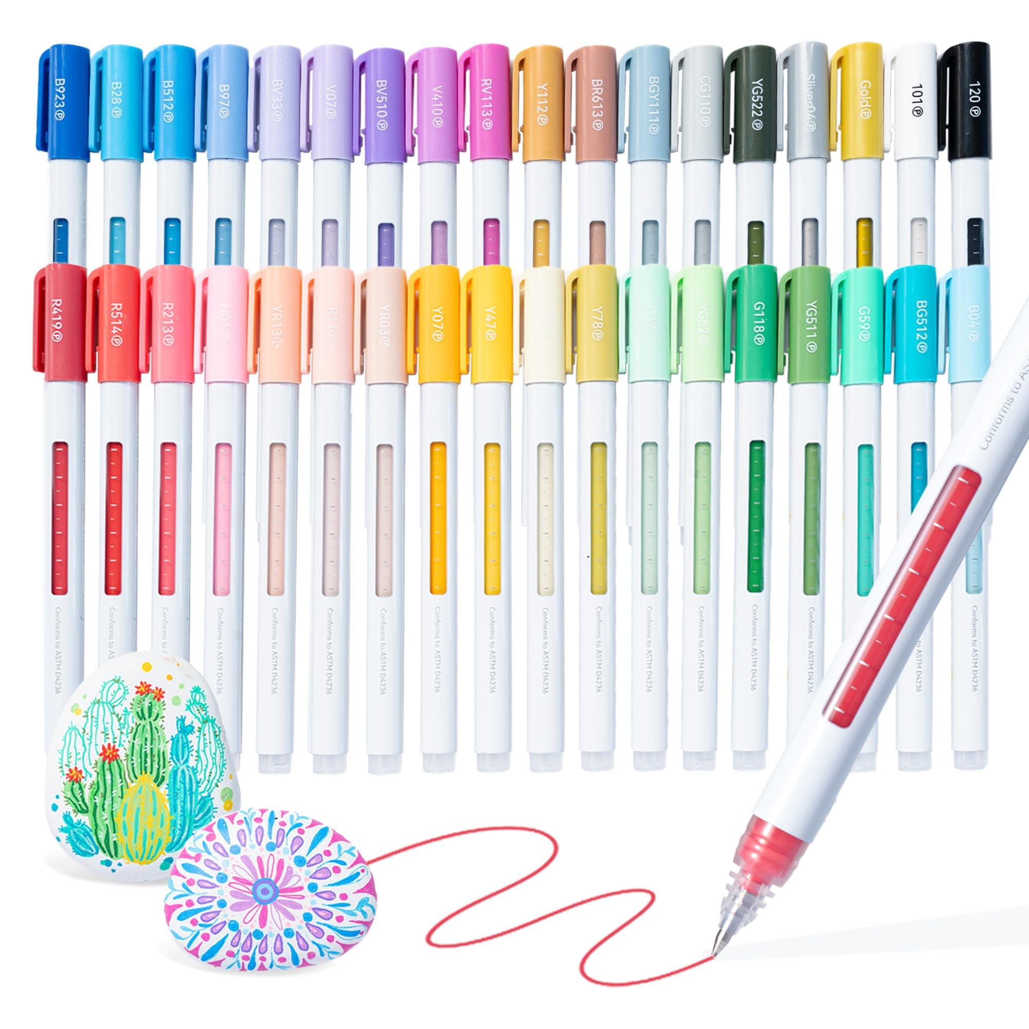 Ohuhu Acrylic Gel Pens 36 Colors 0.7MM Extra Fine Rollerball Tip Colored