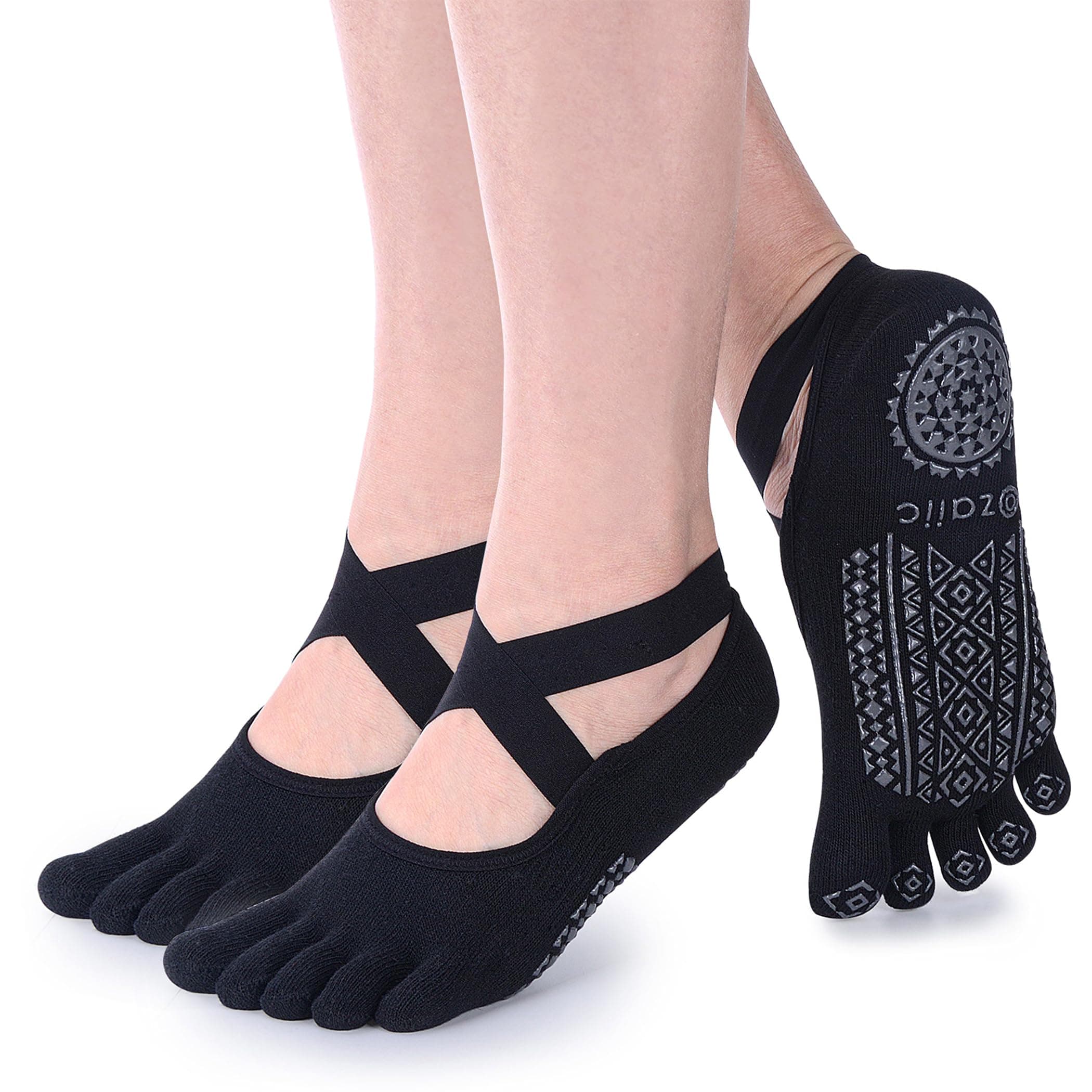 Ozaiic Women Pilates Socks Non Slip Grip Five Toe Yoga Socks for Fitness, 3 Pairs-purple/Rose Red/Bean Red, One Size