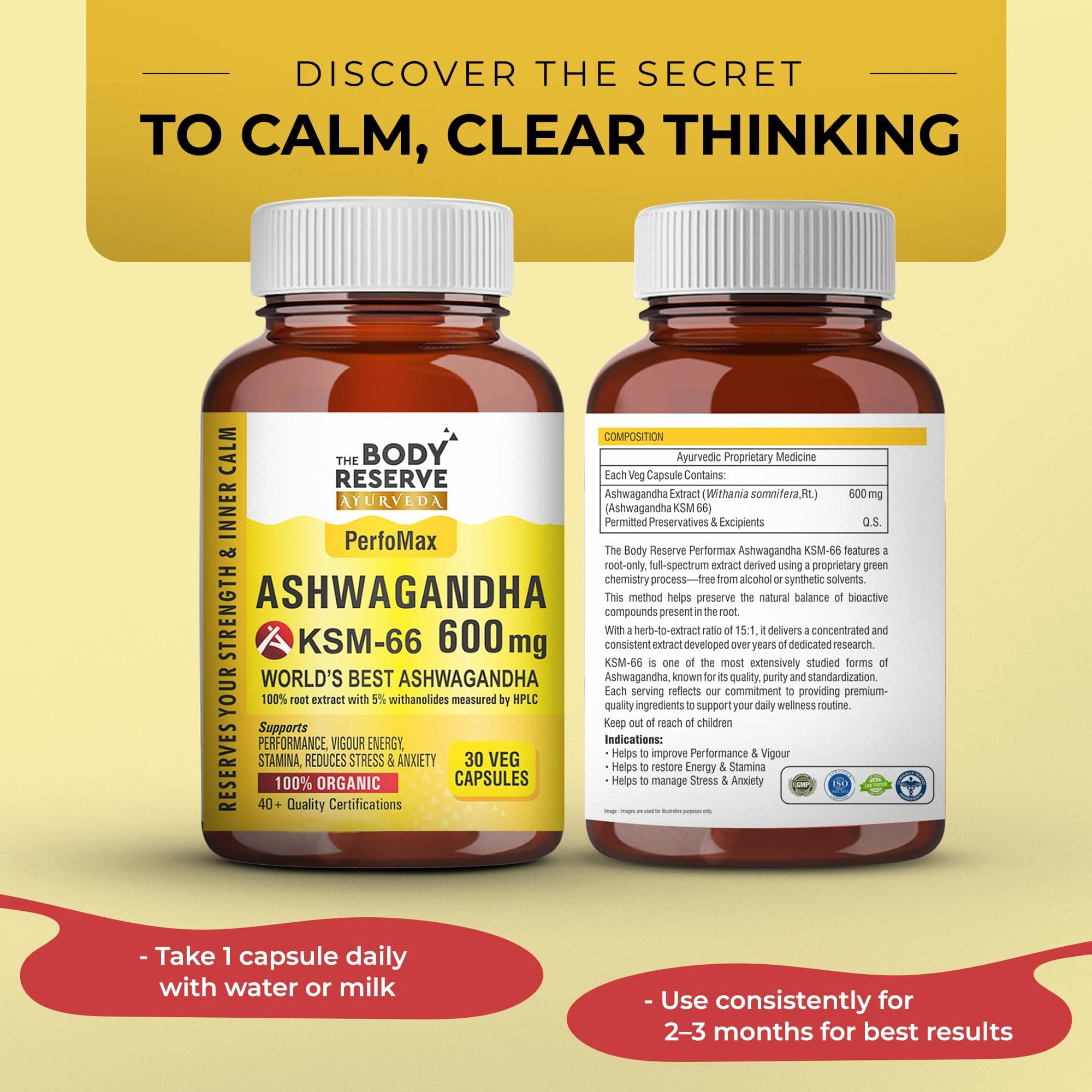 The Body Reserve Ashwagandha KSM66-30 Capsules Ashwagandha KSM 66 for men & Women Supports Stress Management & Muscle Recovery