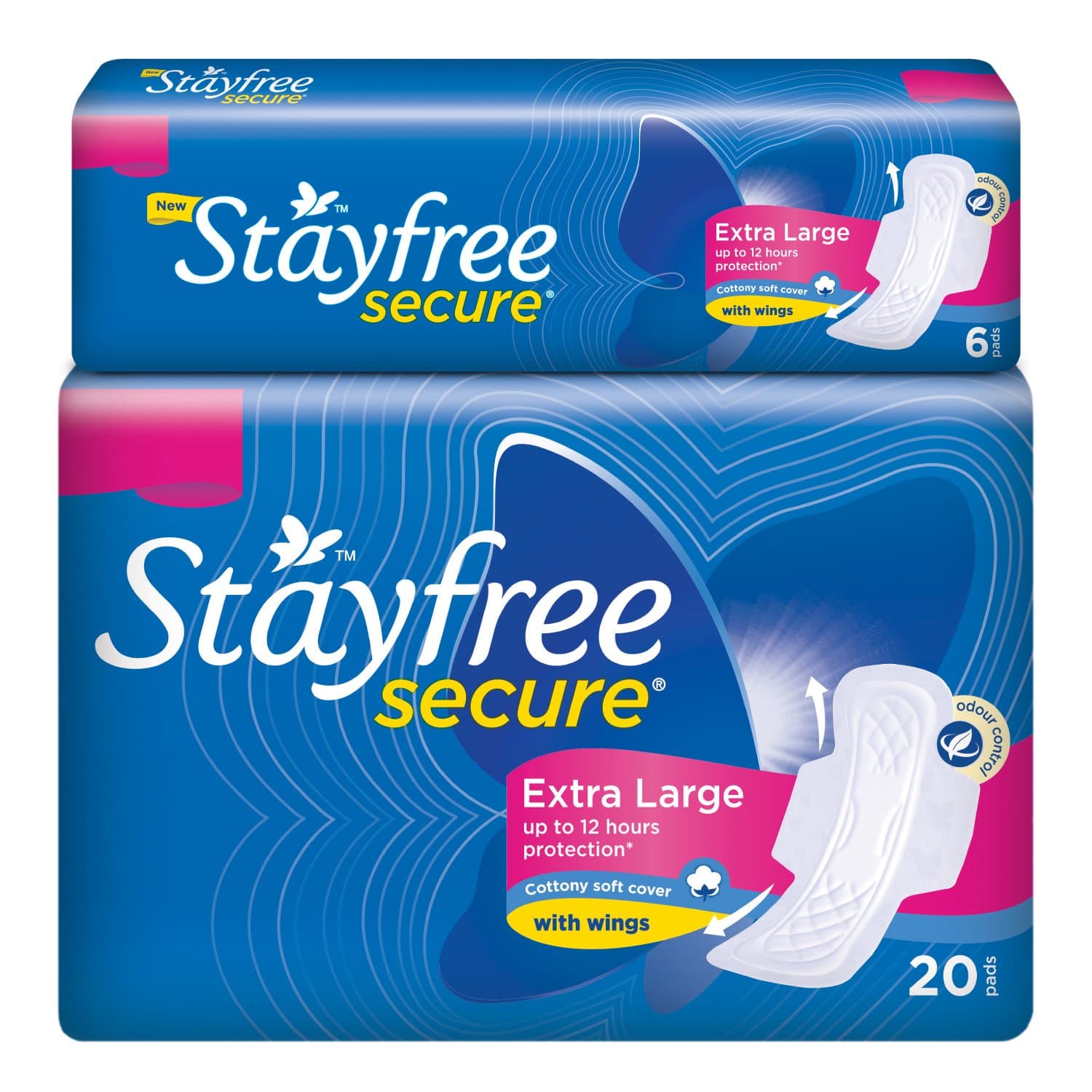 Stayfree Secure Cottony Soft Pads - 20 Count (Pack of 2, Extra Large (XL)) with Free Pads - 6 Count