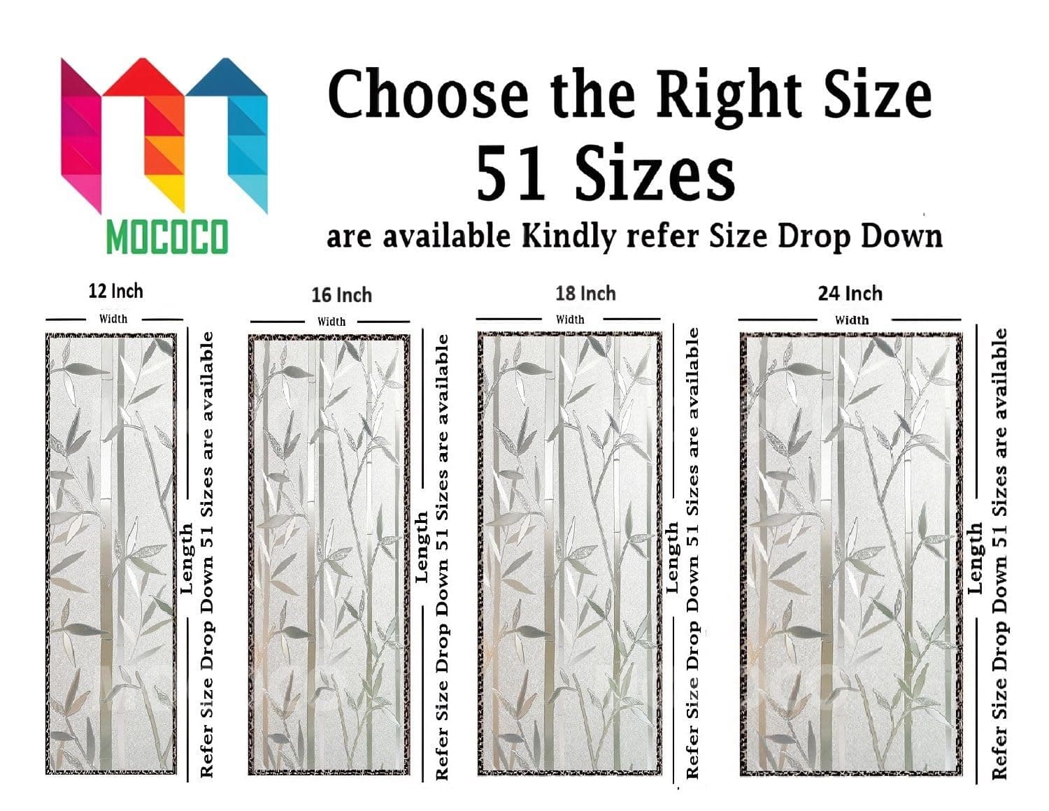 MOCOCO Premium Vinyl Privacy Stained Frosted Window Glass Film (16x72 Inch) - Self-Adhesive Tint Wallpaper Sticker Opaque Sheet for Glass Cover Window, Door, Office, Home.| Anti-UV. Bamboo Design