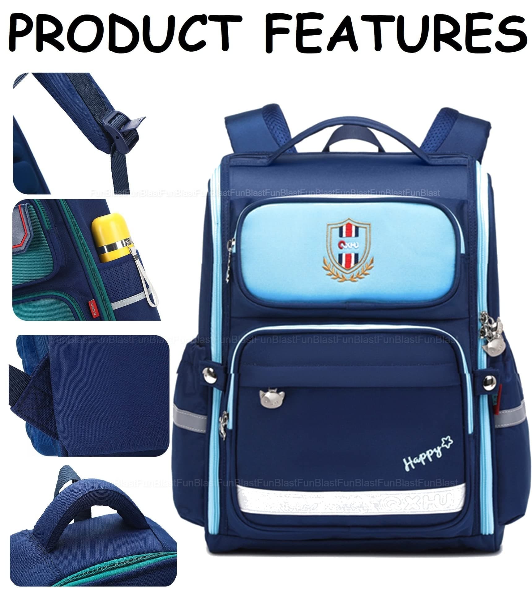 FunBlast School Backpack for Kids – Large Capacity Waterproof School Bag with Multi-Pockets & Reflective Strips, Lightweight & Durable Backpack for Boys & Girl - 38 x 31 x 20 cm (Multicolor)