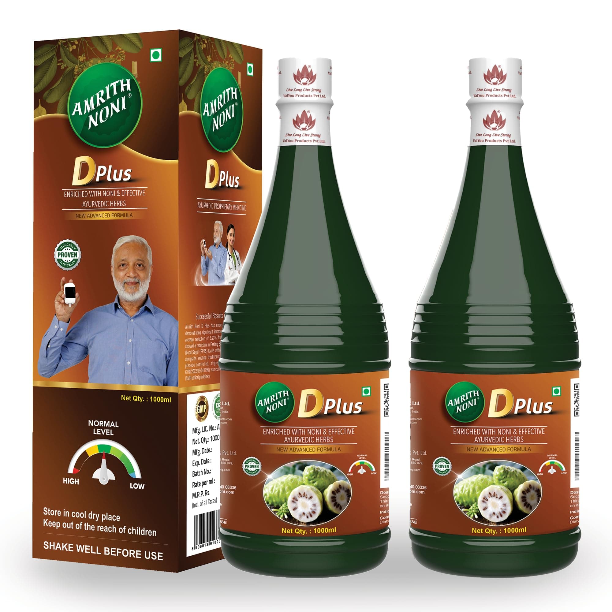 Amrith Noni D plus liquid 500ml | Morinda, Jamun, Guduchi, Amla, Haridra & more | Pack of 2