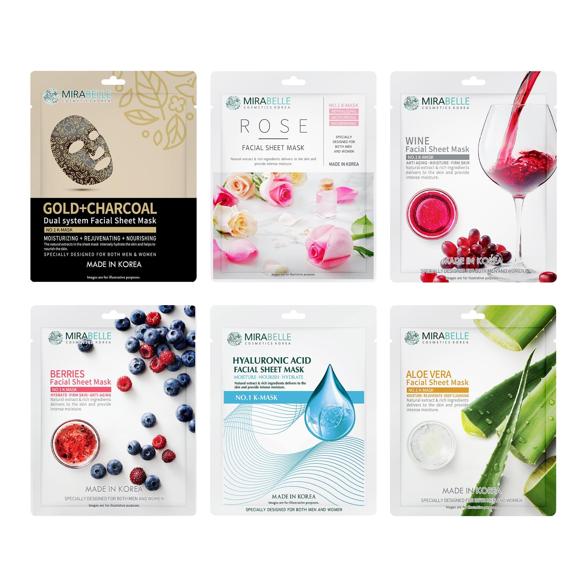 Mirabelle Dry Skin Face Mask Sheets | Deep Hydration & Nourishing Glow | For All Skin Types, Women & Men | Korean Face Sheet Mask Combo Pack Of 6 (each 25 Ml)