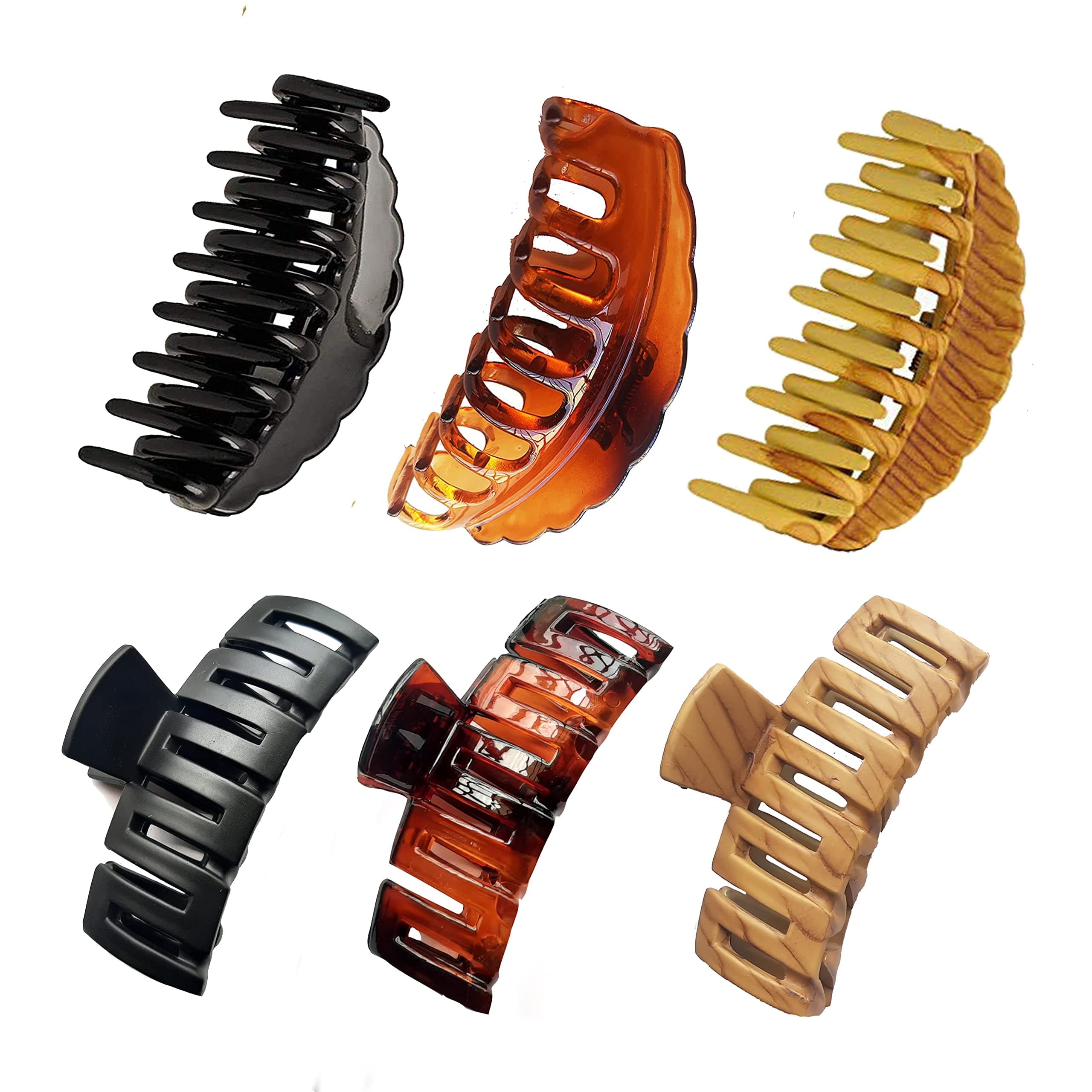 BIRDWARE Big-Size Imported Acrylic Material Stone Butterfly hair Clips For Women (Pack of 6 Pc, Black, Shell, Wooden Colour) | hair claws girl | hair clutchers