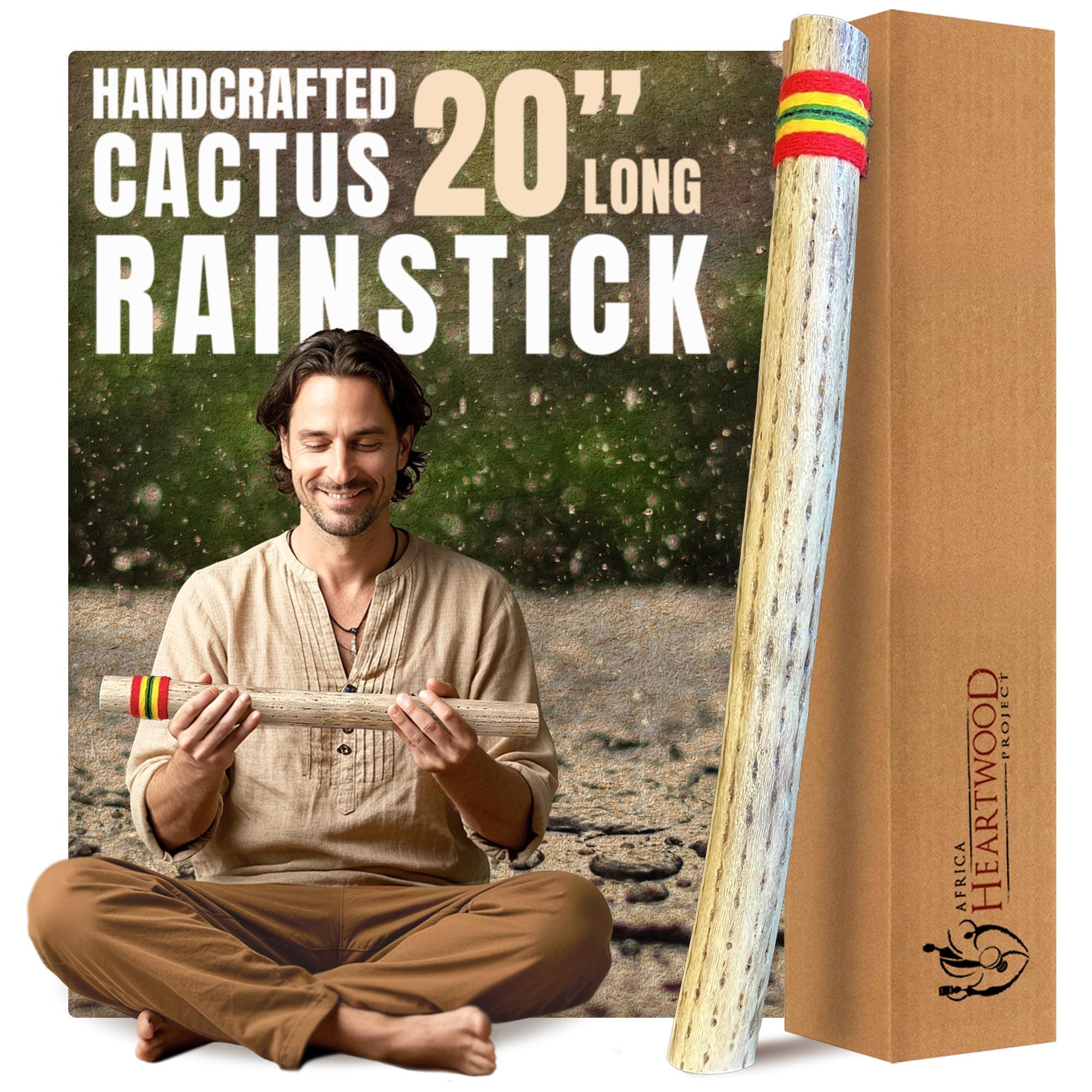 20" Chilean Cactus Rain Stick Musical Instrument - New! Africa Heartwood Project