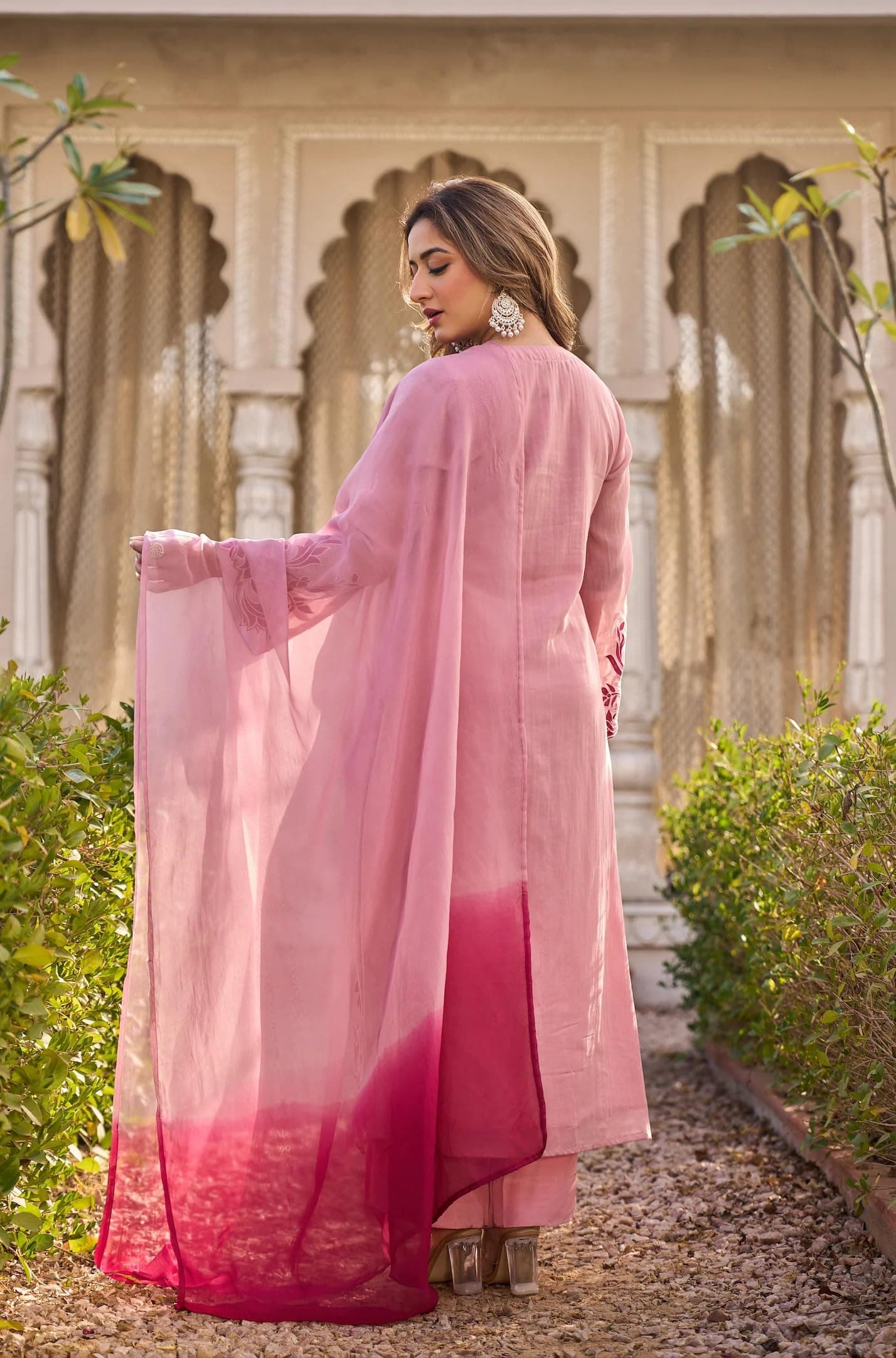 GoSriKi Kurta Sets for Women Viscose Embroidered | Kurti Set for Woman | Straight Kurta Palazzo Dupatta Set | 3 Piece Set Women | Round Neck V-Slit Full Sleeve Stylish Ethnic Outfit Clothing
