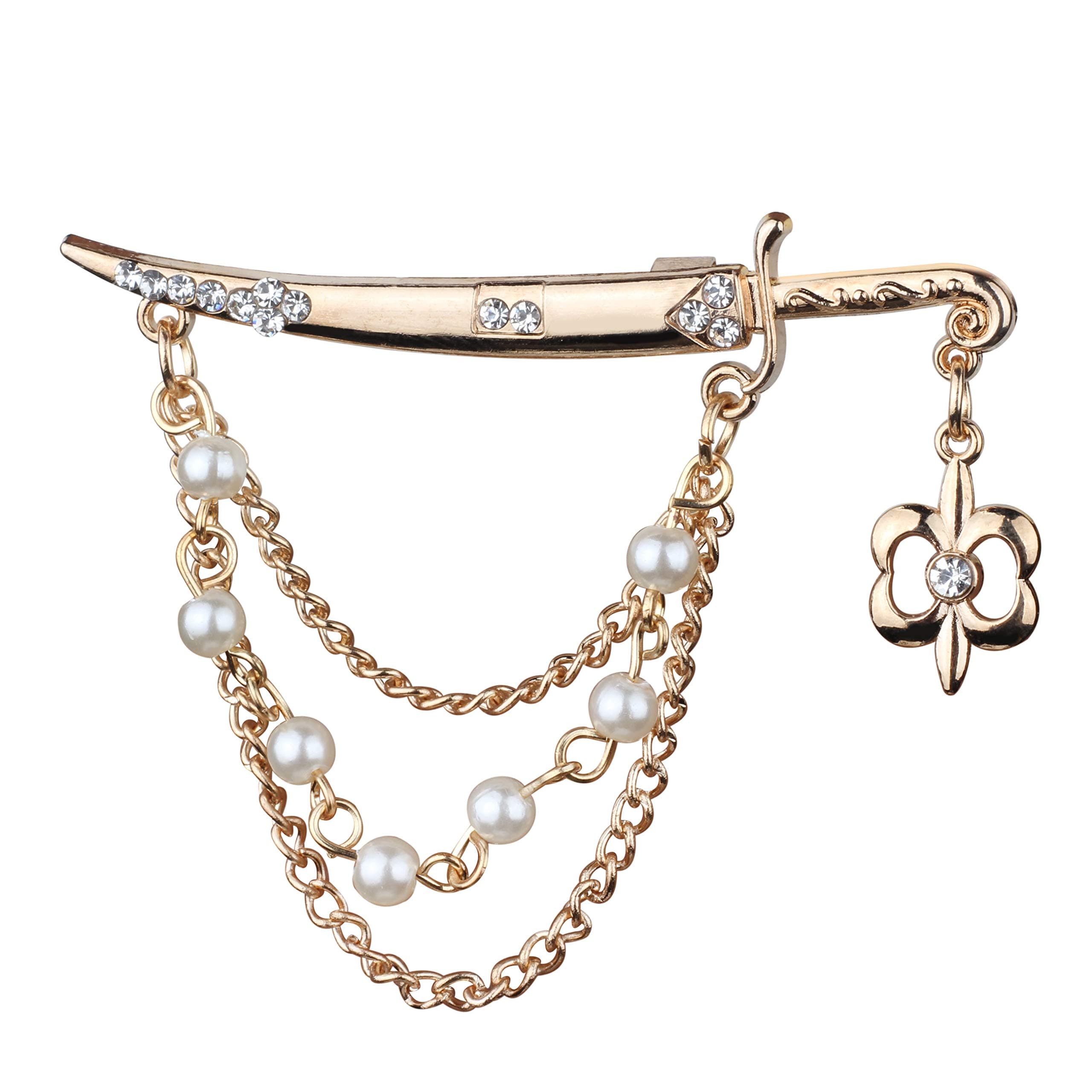 Panjatan Gold Steel Warrior Sword Brooch with Chain – Brooch for Sherwani, Suit & Blazer