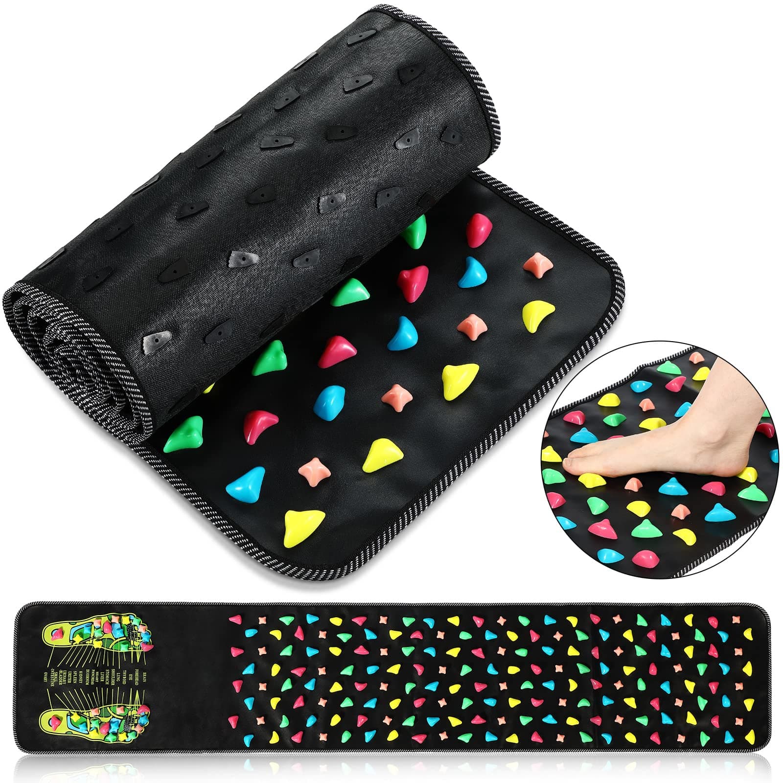 BBTO Foot Massager Mat Reflexology Walk Stone Road for Acupressure Foot Massager Acupoint Mat for Long Sitting Elderly Students and Office Workers(68.9 x 13.78 Inches), Black