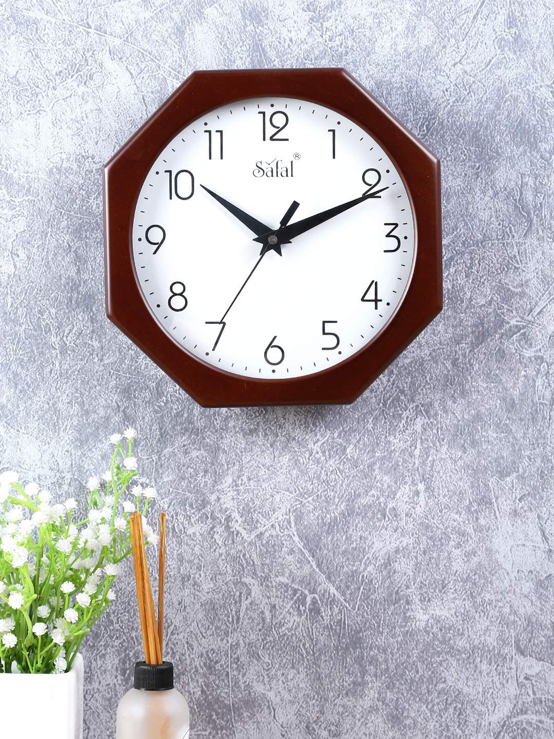 SaFaL Wooden Silent Sweep Move Clock (Brown, 8")
