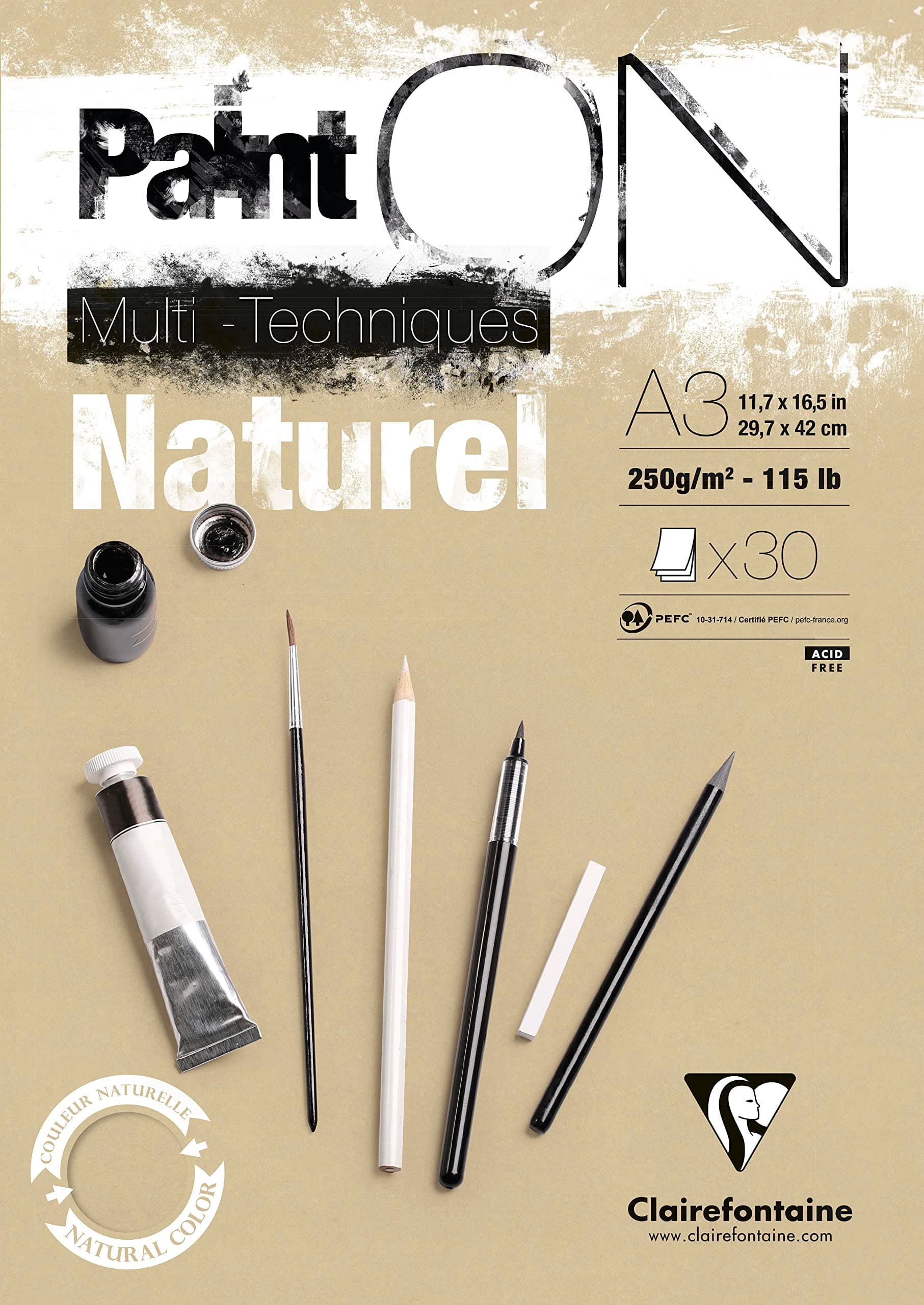 Clairefontaine Paint'On Multi-Technique Naturel Pad, 250 g, A3, 30 Sheets