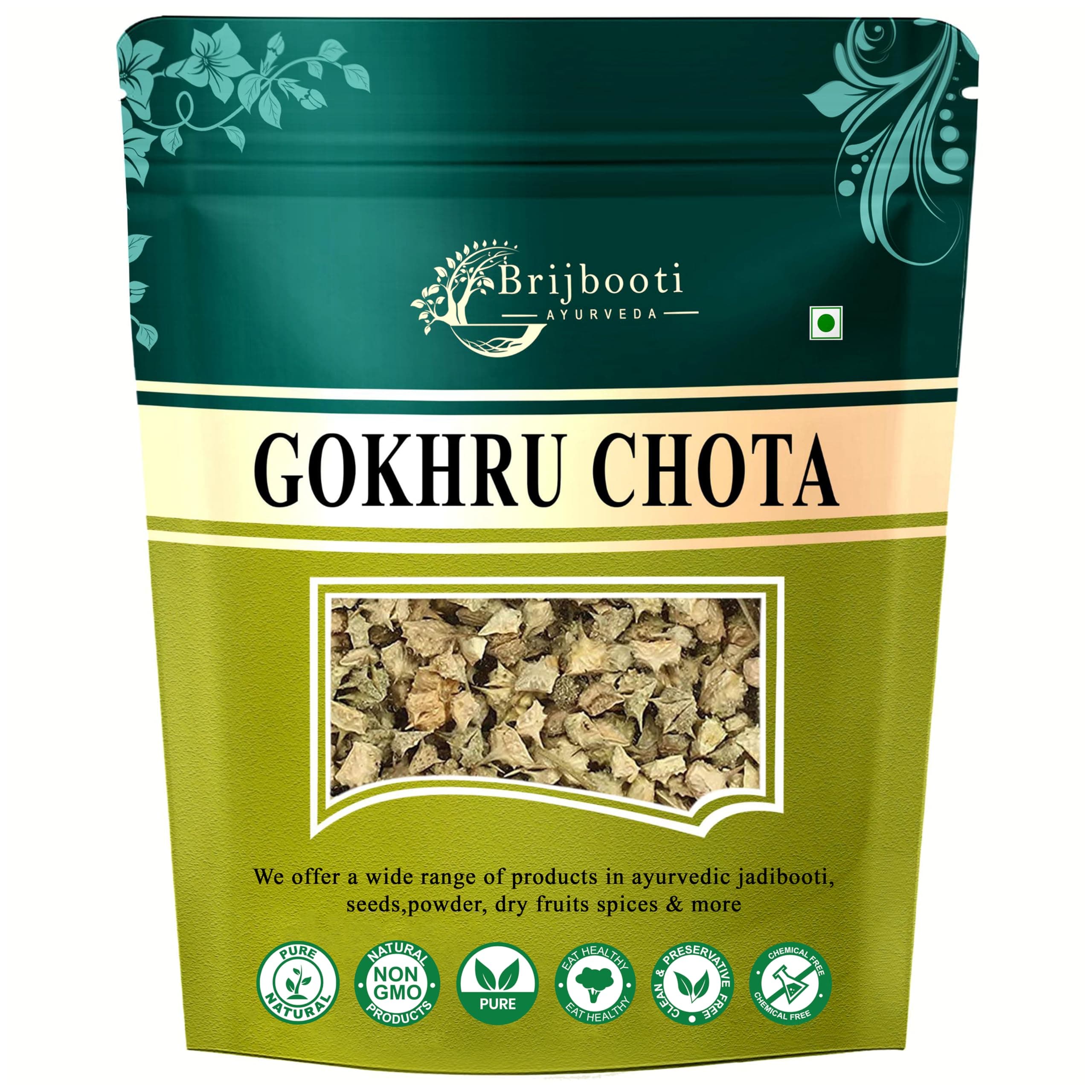 Brijbooti Gokhru Chota 100 Gr - Tribulus Terrestris Seeds - Small Caltrops | FSSAI, GMP, ISO Certified