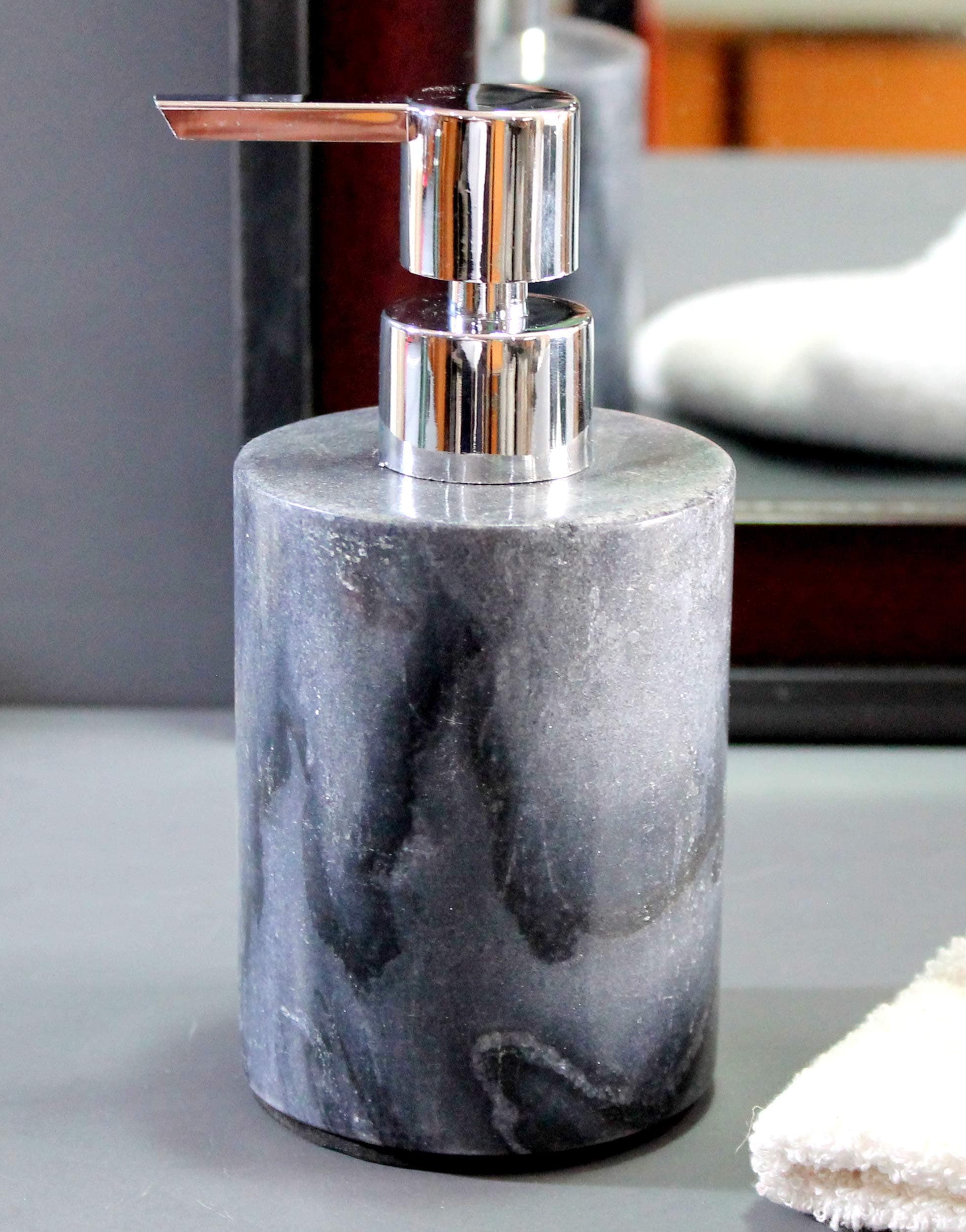 KLEO Soap Dispenser Lotion Dispenser - Made of Natural Stone - Luxury Bathroom Accessories Bath Set (Grey)