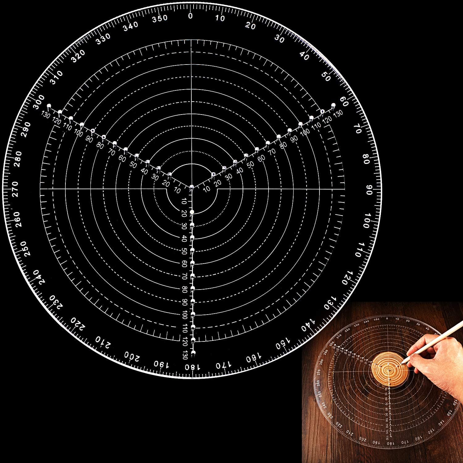 300 mm/ 11.8 Inch Round Center Finder Compass Lathe Centering Tool Circle Gauge for Drawing Circles, Lathe Work and Woodturners, Round Template Clear Acrylic Drawing Circles Diameter