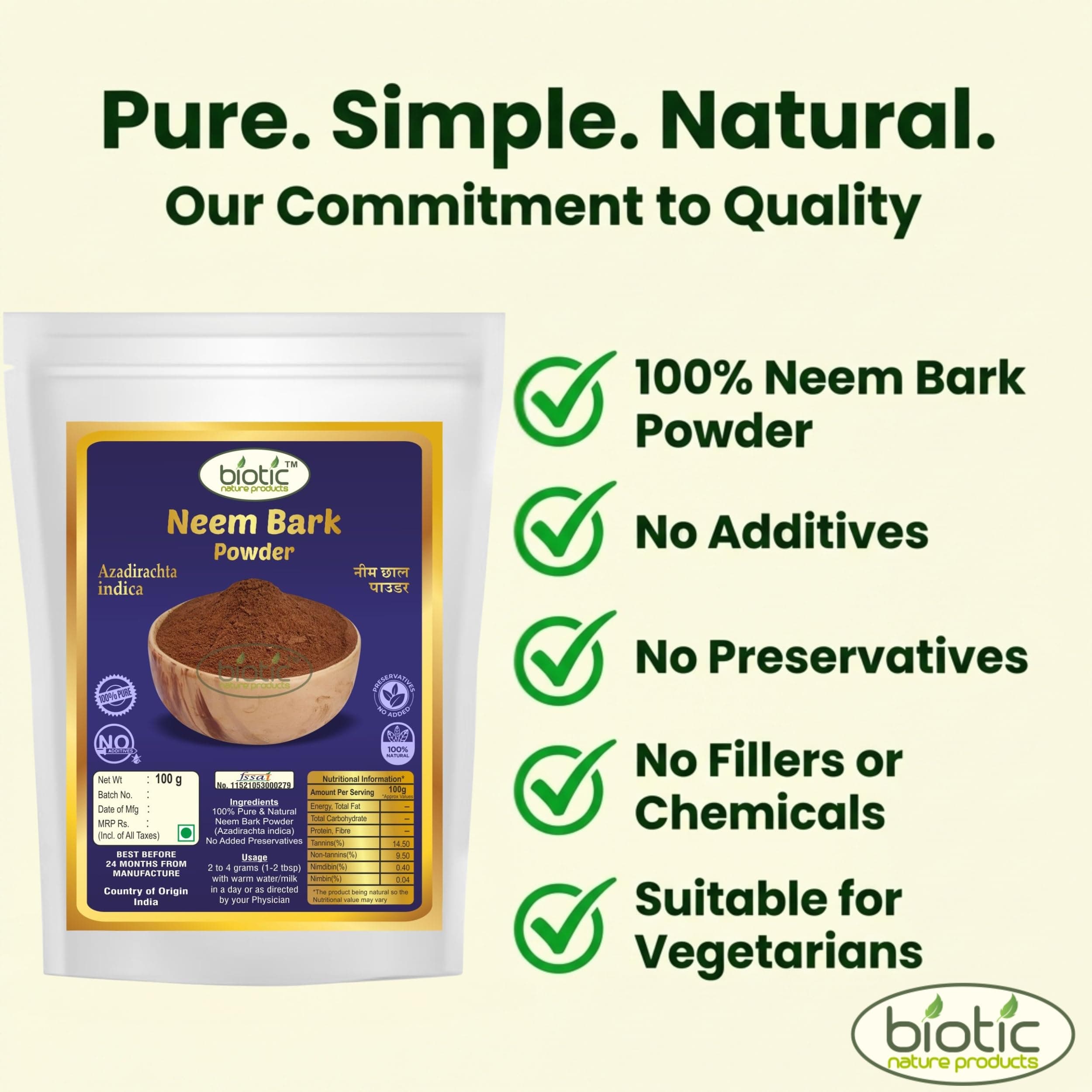 Biotic Natural Neem Bark Powder (Azadirachta Indica)