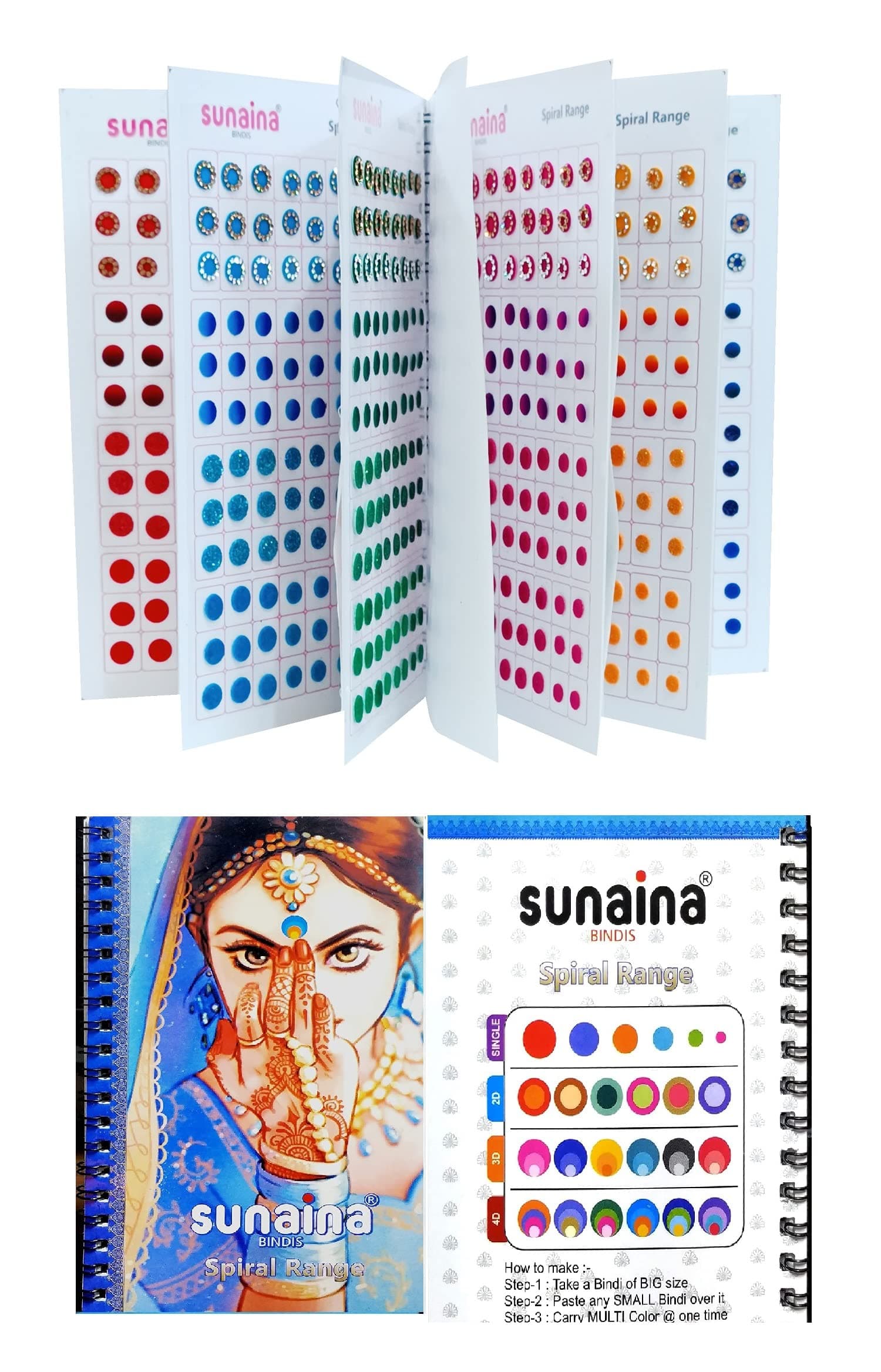 Sunaina Spiral Multicolour Plain Glitter Sparkle Shaded Crystal Diamond Stone Bindi Booklet Sticker for Bridal Women (948 Bindi Book Fancy)