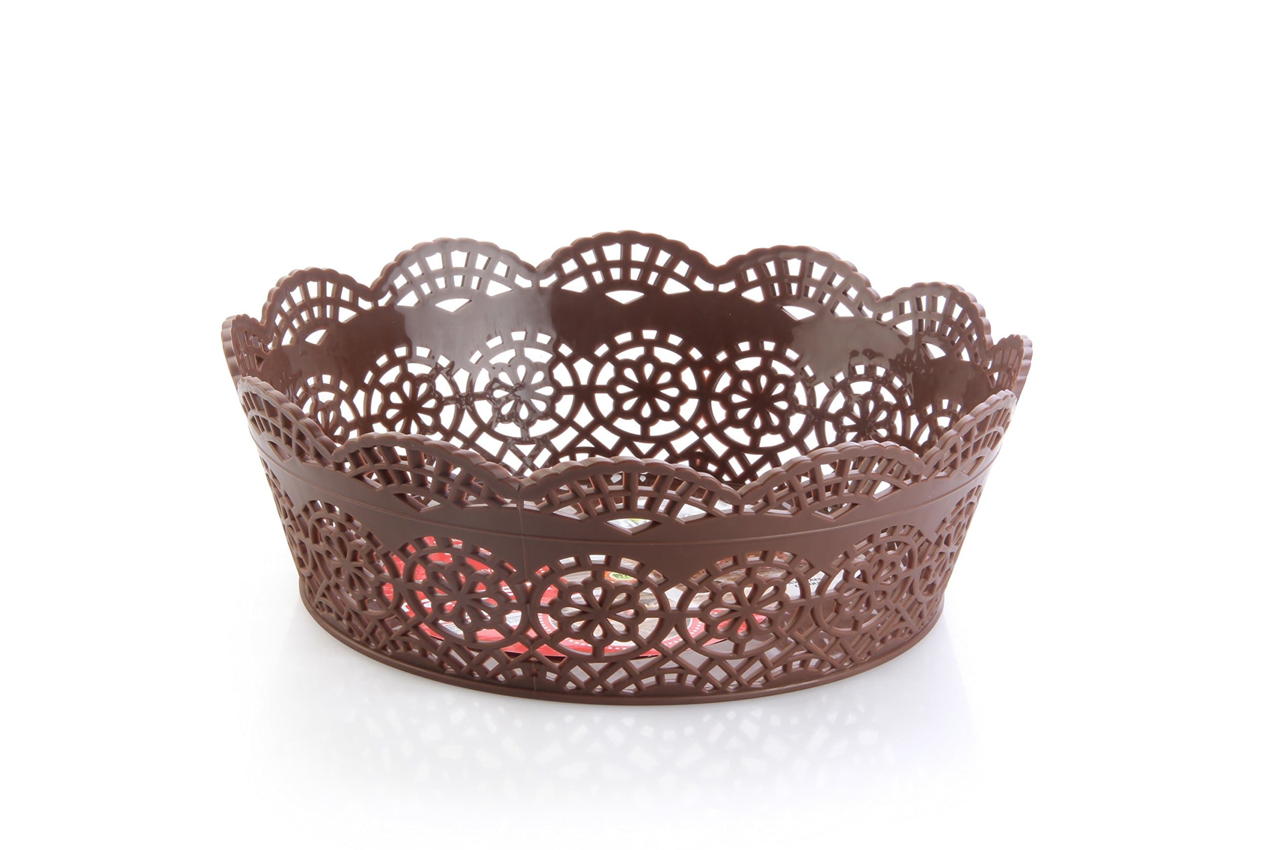 Nayasa Plastic Lacy Round Basket Set of 3 | Multipurpose Storage Basket | Makeup Organizer | Portable Basket | Fruit Basket | 12.5 cm X 12.5 cm X 16.5 cm | Multicolor