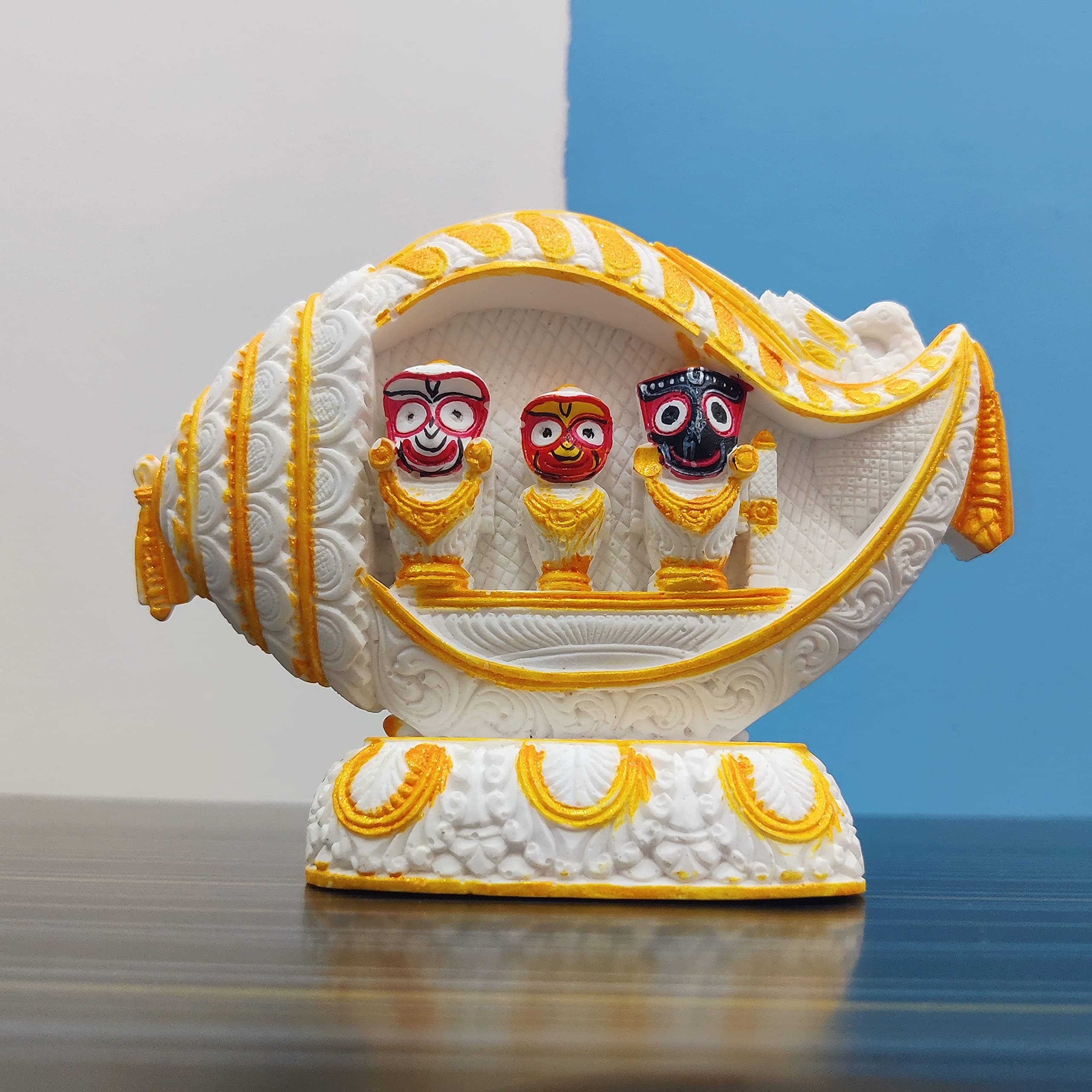 Loyal Kart Lord Jagannath, Balaram, Subhadra Wooden Idol White Shankh murti jagannath murti(White, Marbel)