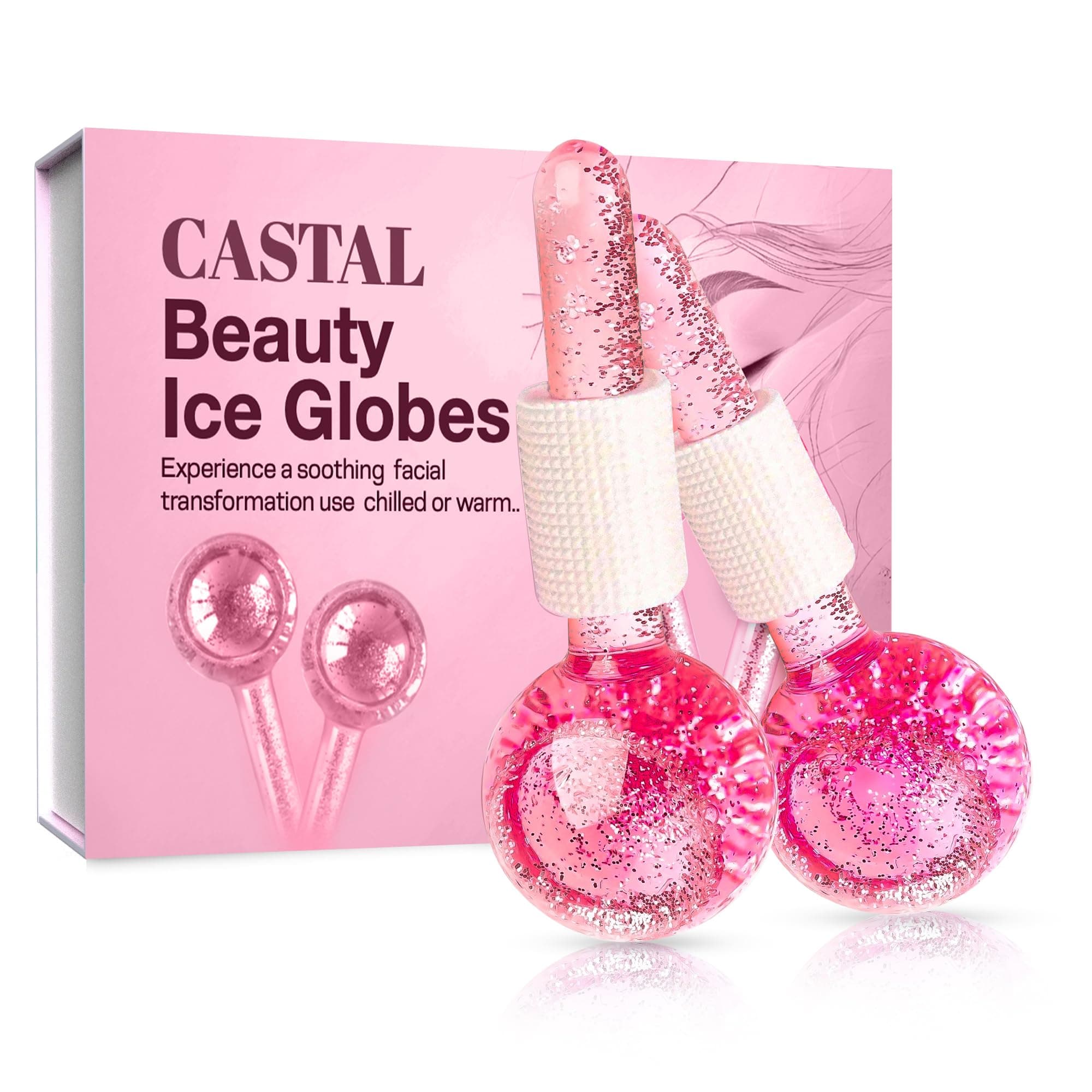 Ice Globes for Face 2Pcs – Freezer Safe Ice Globes for Facials, Skin Tightening & Anti-Aging – Reusable Facial IceGlobes for Reduction of Puffiness & Wrinkles of Face, Neck & Eyes–Pink