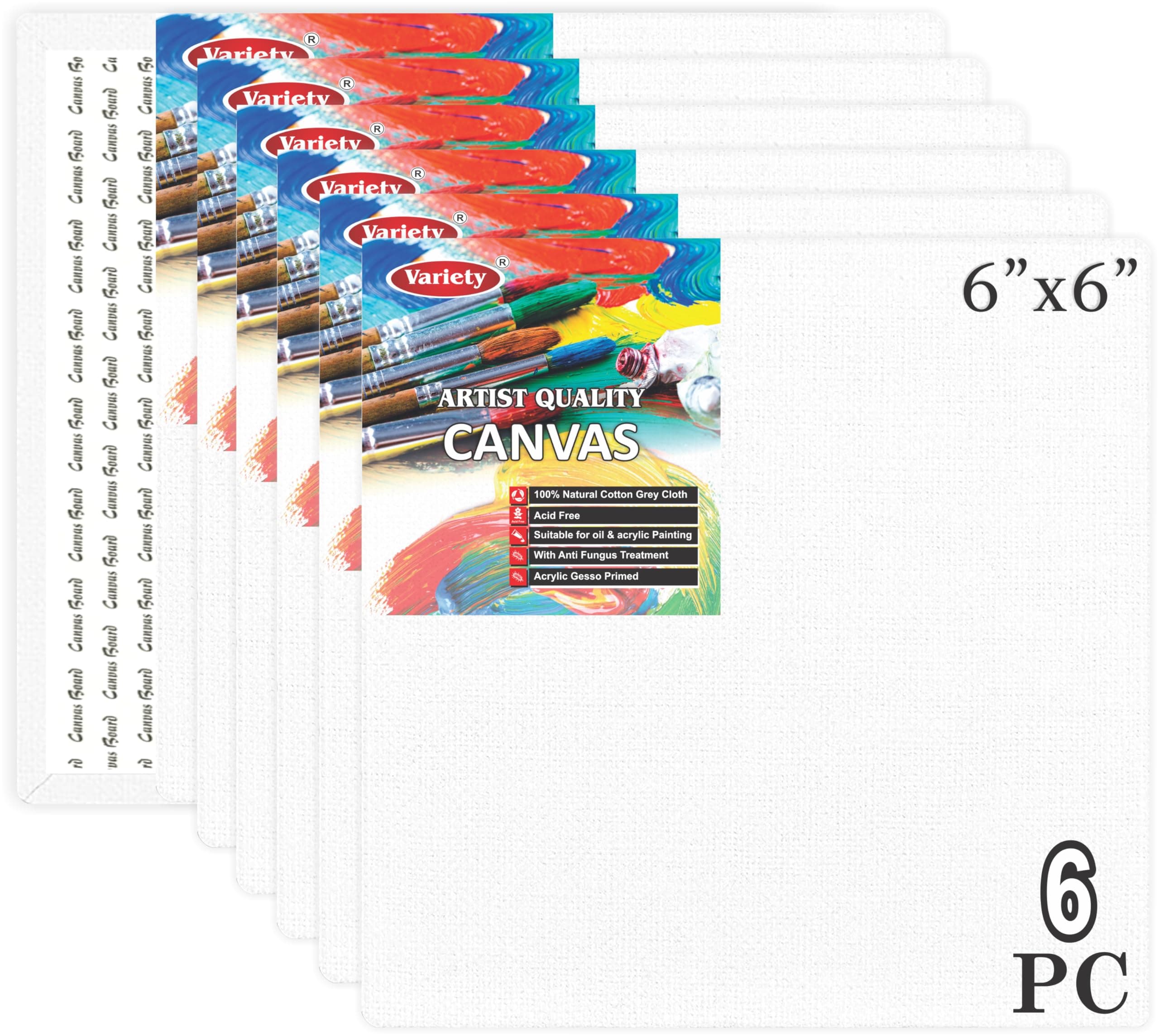 Variety Canvas 6x6 Artist Board Pack of 6, White Color