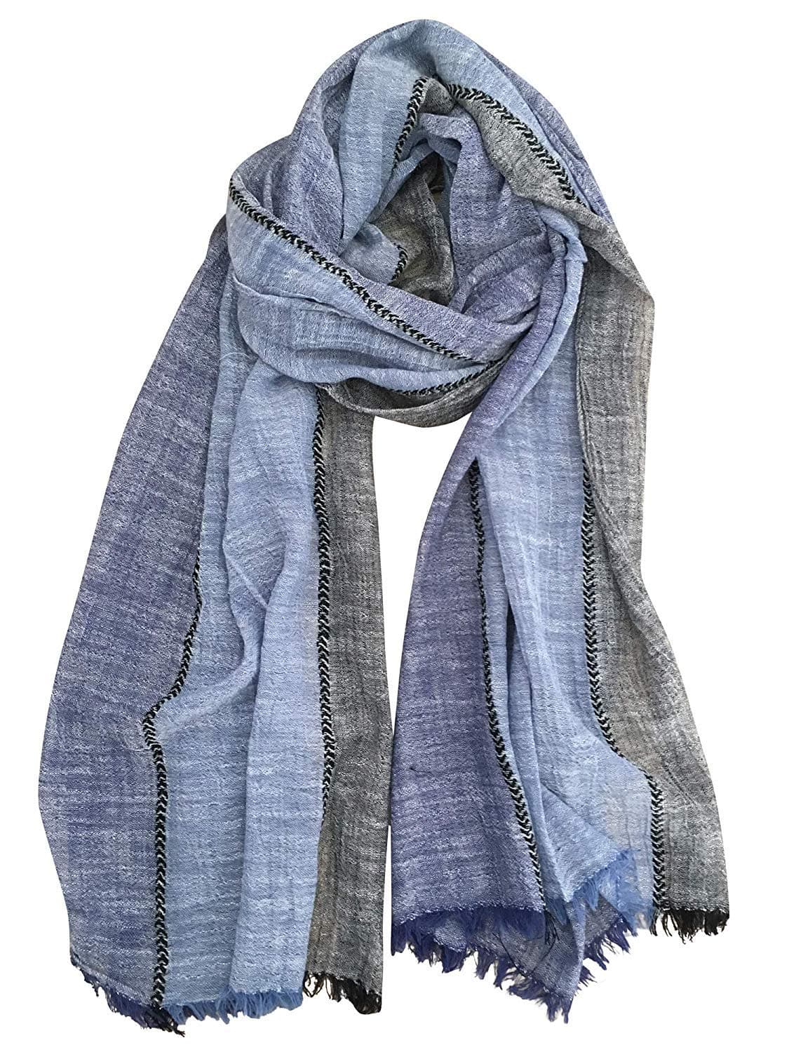 GERINLY Color Block Summer Scarf for Men Long Neck Wraps Shawl Urbanstyle Scarf Gift for Men (Navy Blue Black)