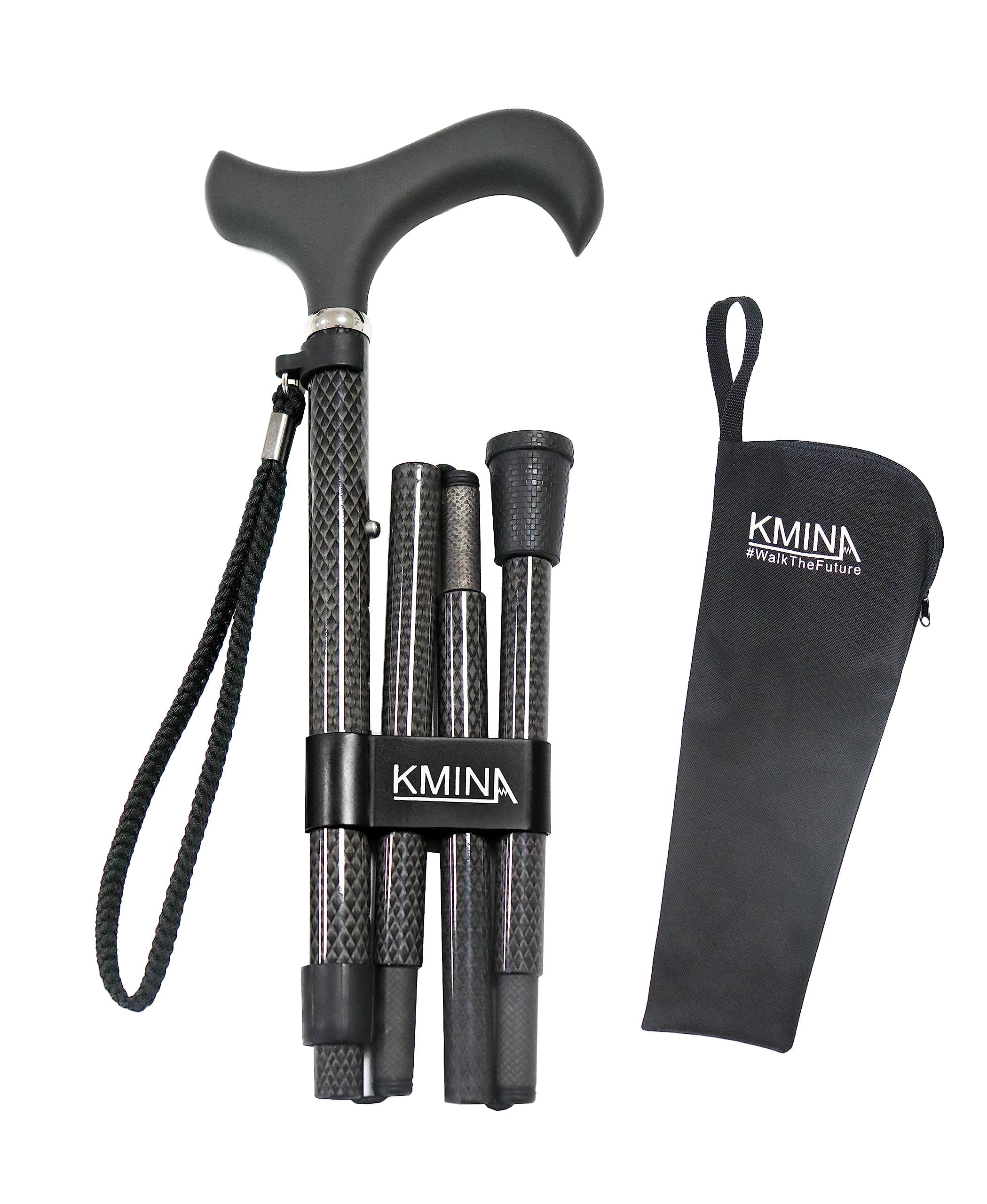 KMINA PRO - Carbon Fiber Walking Stick Foldable for Old People, Women & Men, Folding Stick - Made in Europe