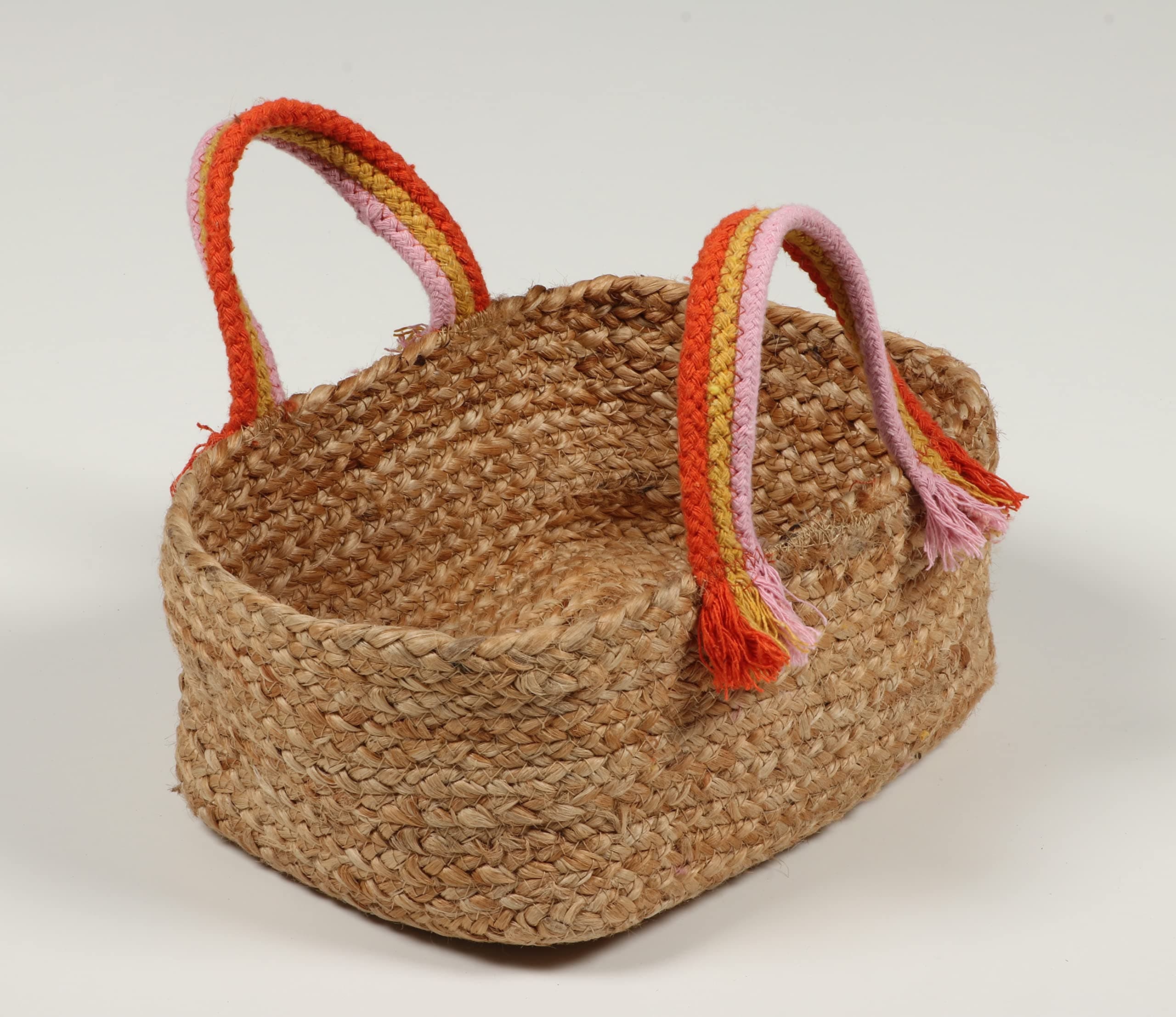 PrintShoppie Jute Basket for Storage, Clothes, Kitchen (1 Piece, Beige, 30x20x15 cm) - Handmade Rectangular Basket for Desk Organizer, Fruits, Vegetables, Home Decor, Toys, Wardrobe, Travelling