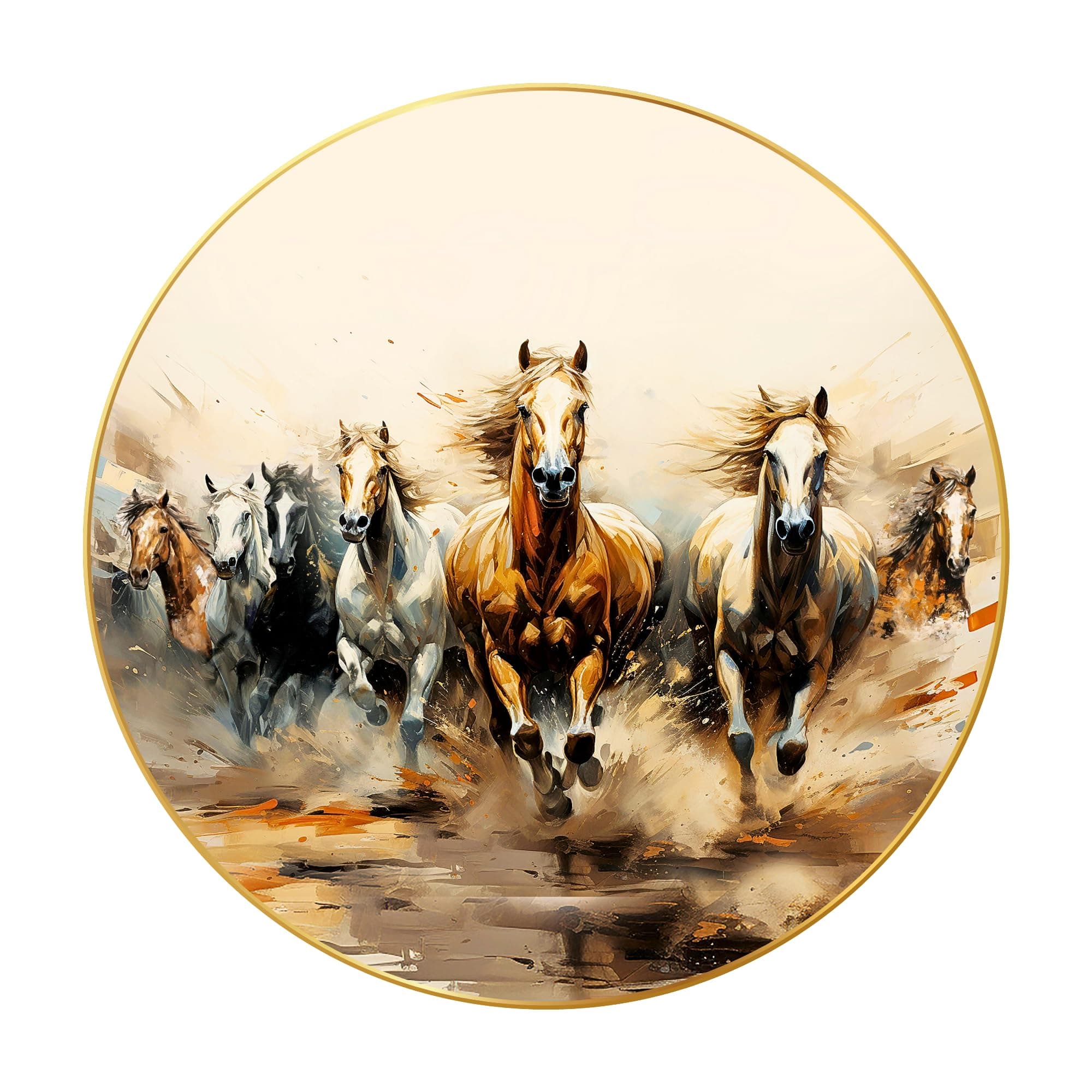 Nozvera Circle Gold 7 Horse Painting