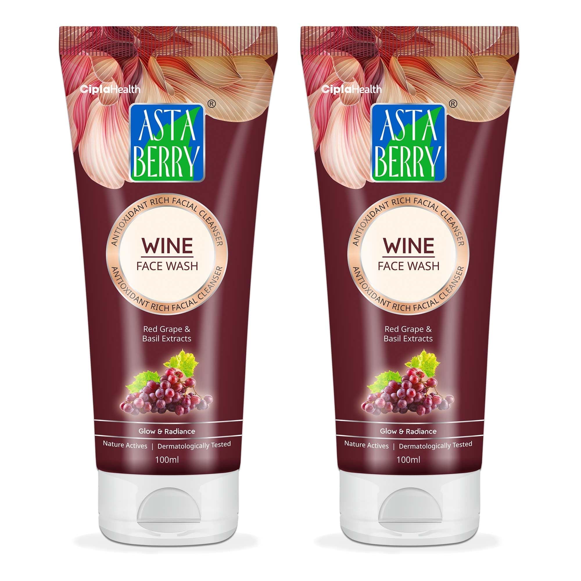 Astaberry Wine Face Wash for helps in cleansing and moisturization of the skin - providing glow and radiance | exerts a powerful antioxidant effect to help delay ageing (Pack of 2 (100ml X 2))