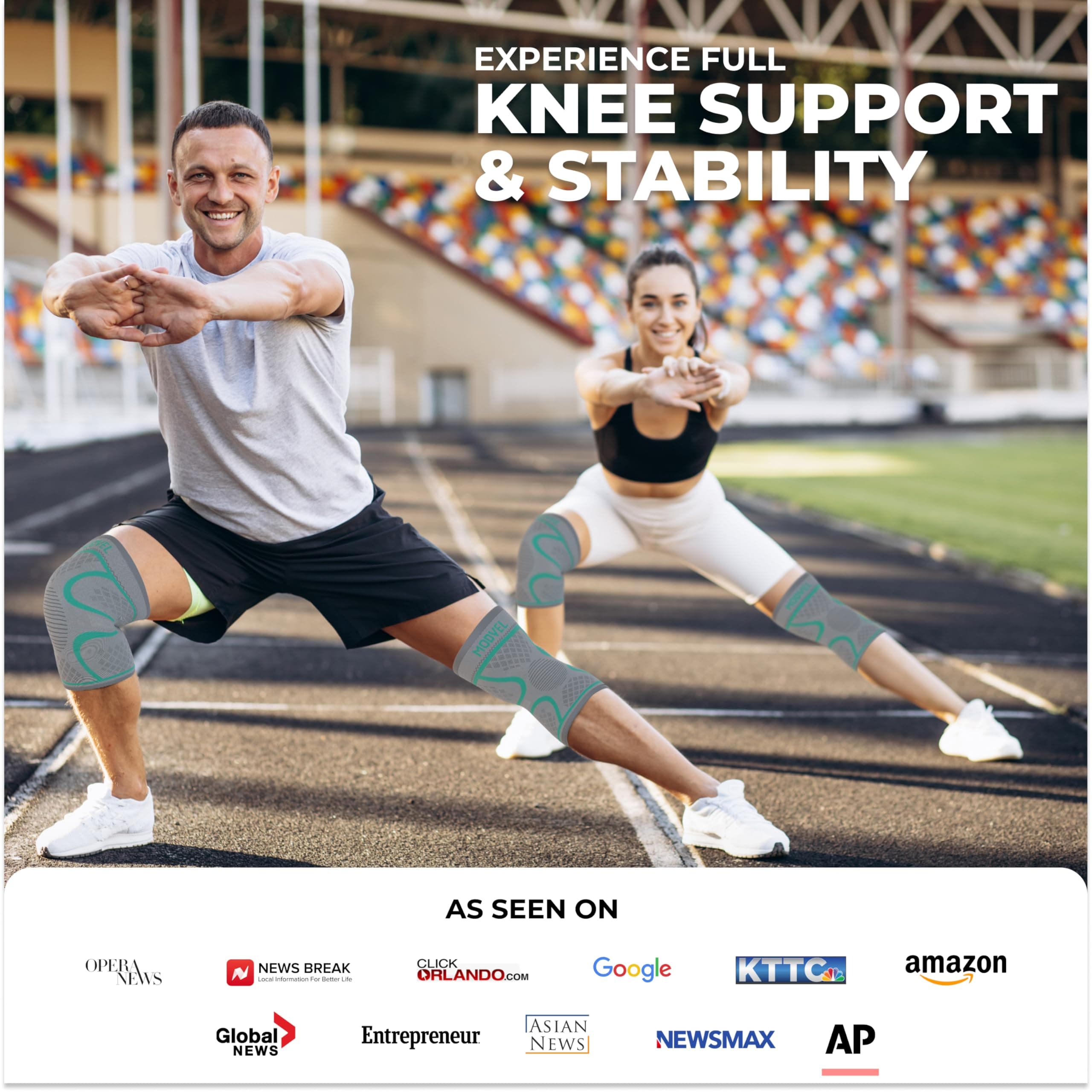 Modvel Compression Knee Brace for Women & Men - 2 Pack Knee Brace for Women Running Knee Pain, Knee Support Compression Sleeve, Workout Sports Knee Braces for Meniscus Tear ACL & Arthritis Pain Relief