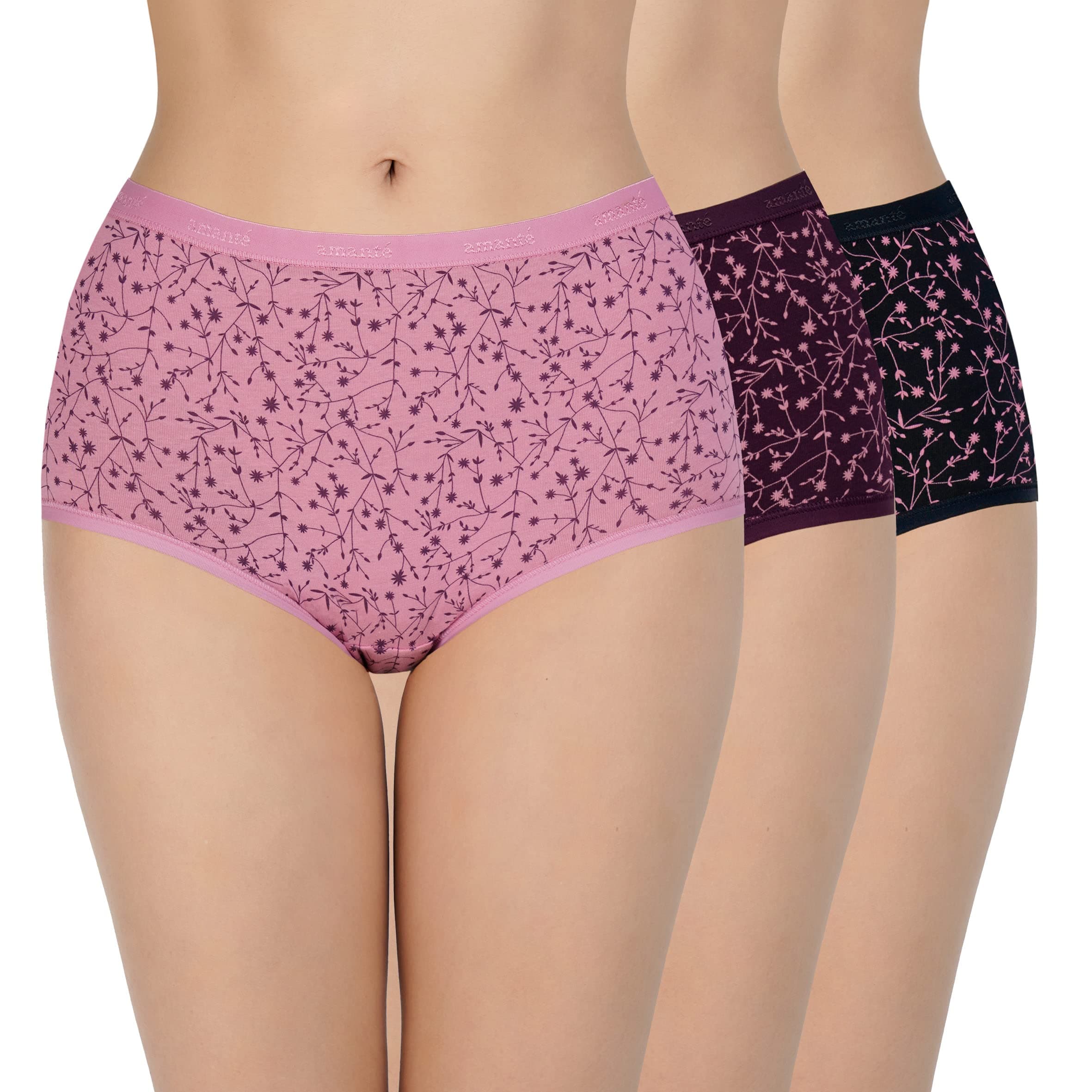amanté Full Brief Panty (Pack of 3) | High Waist Cotton Panty - PPK53101 (Assorted)